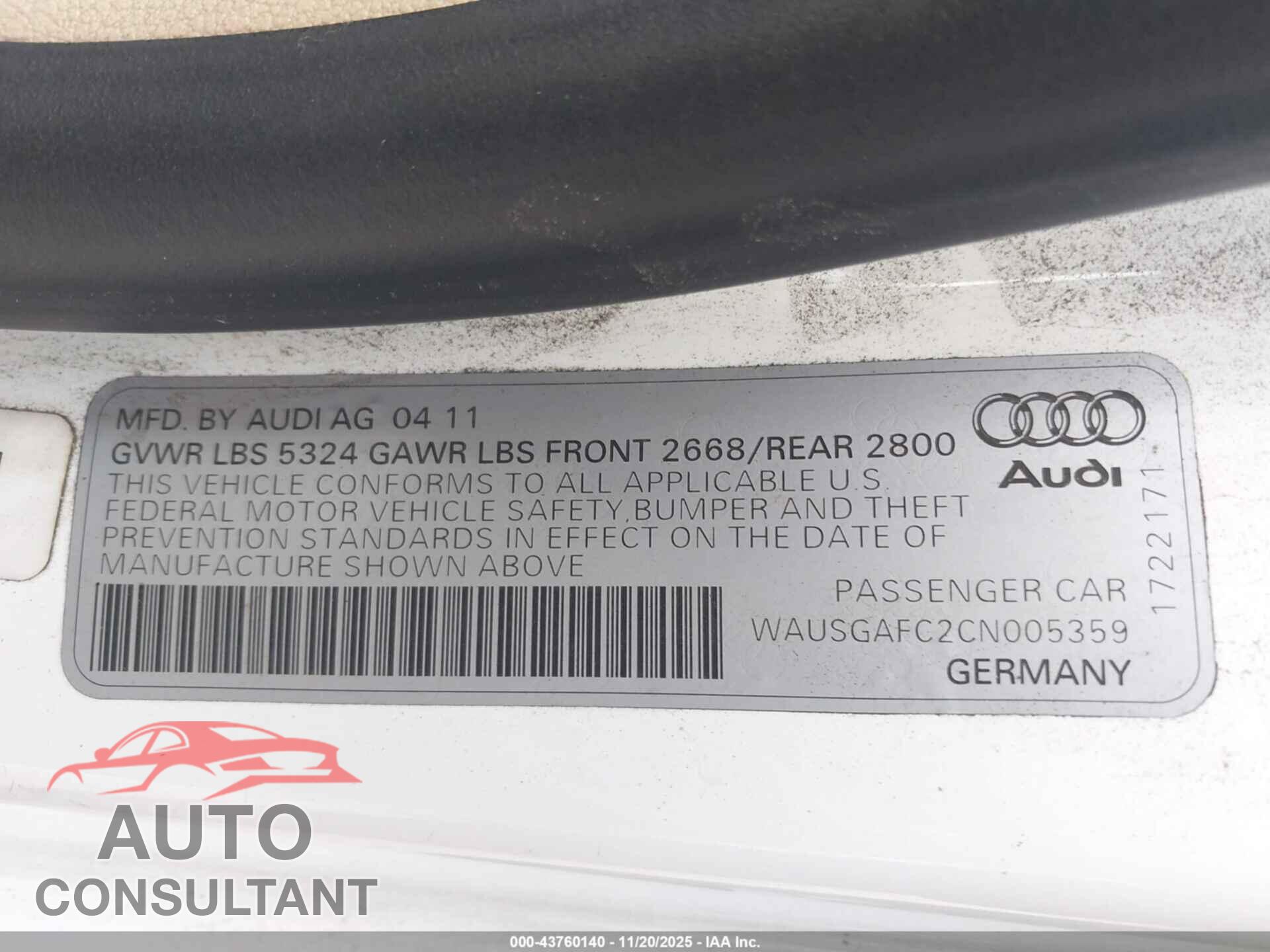 AUDI A7 2012 - WAUSGAFC2CN005359