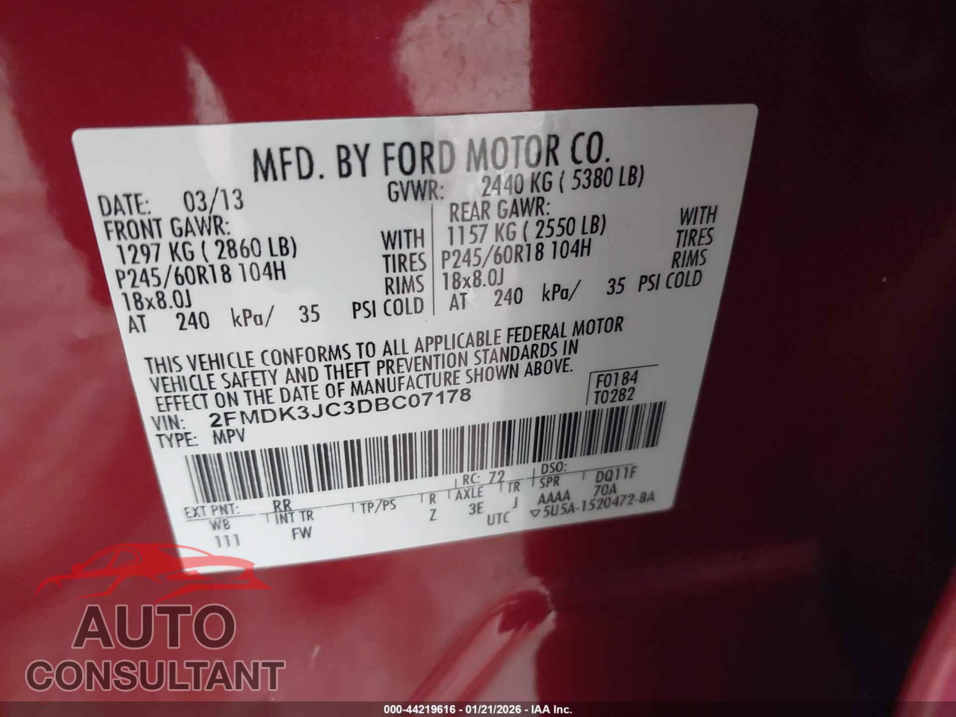 FORD EDGE 2013 - 2FMDK3JC3DBC07178