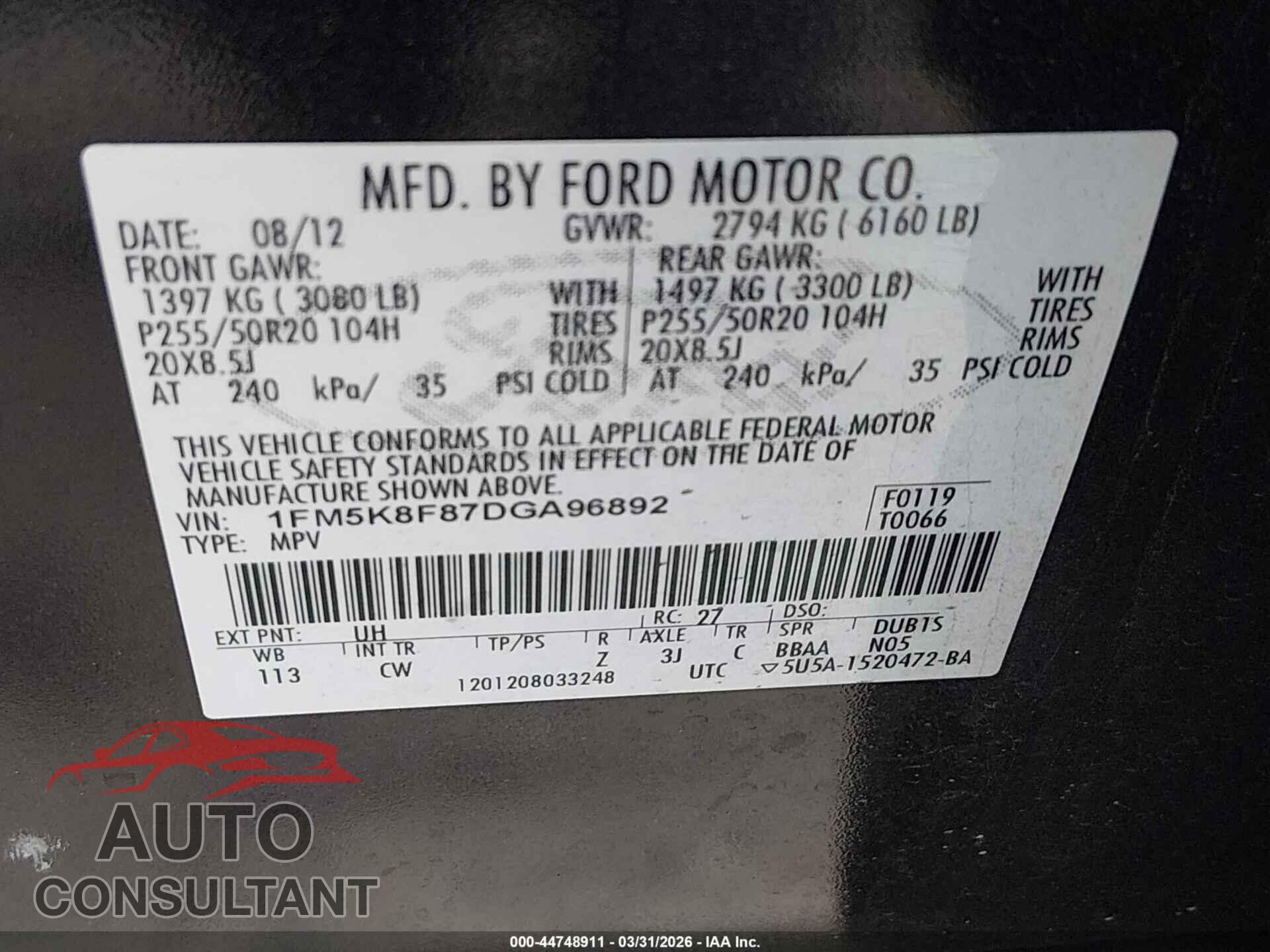 FORD EXPLORER 2013 - 1FM5K8F87DGA96892