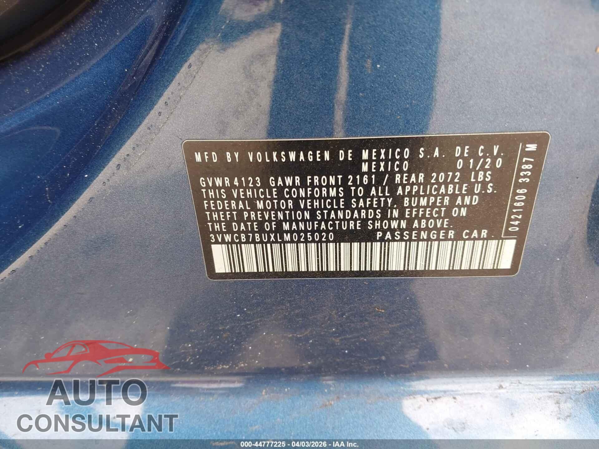 VOLKSWAGEN JETTA 2020 - 3VWCB7BUXLM025020