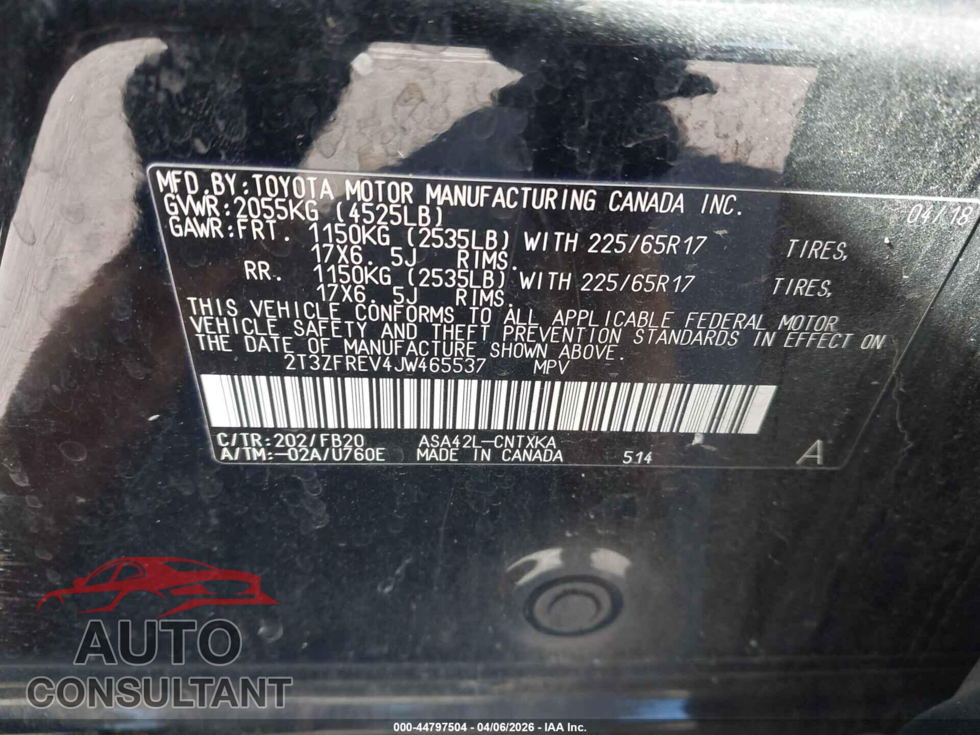 TOYOTA RAV4 2018 - 2T3ZFREV4JW465537