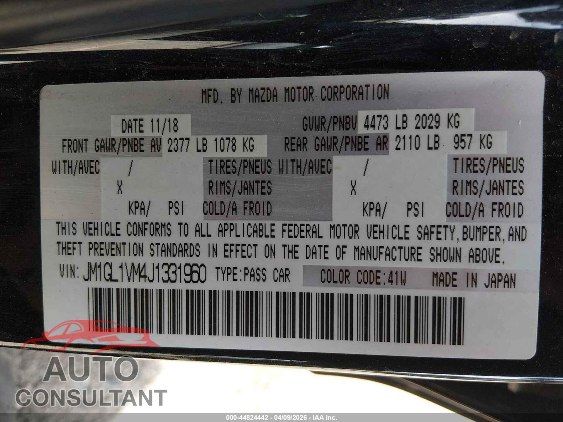 MAZDA MAZDA6 2018 - JM1GL1VM4J1331960