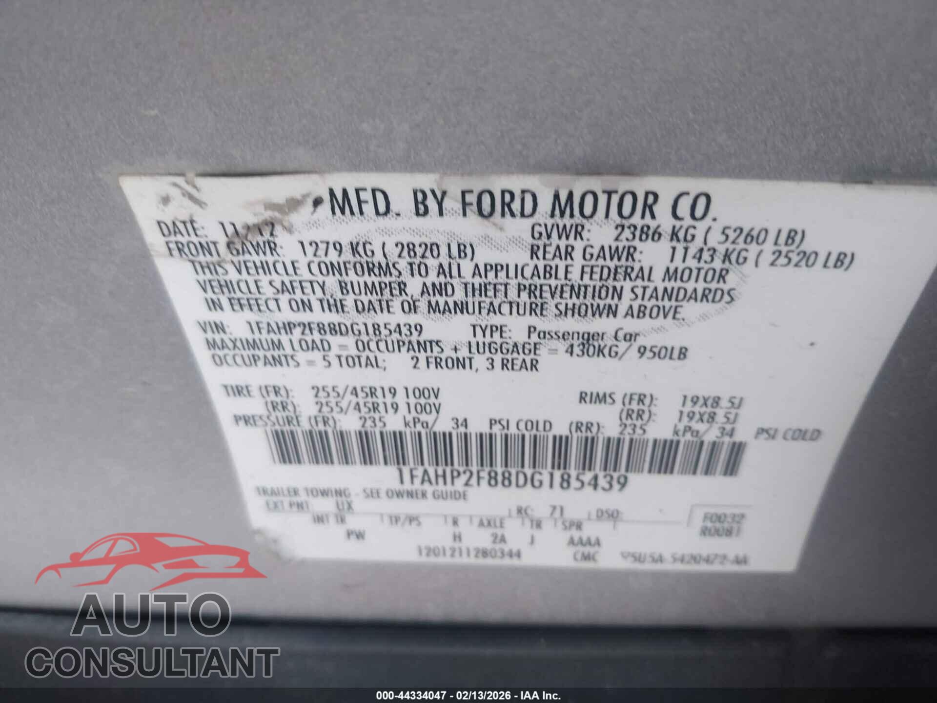 FORD TAURUS 2013 - 1FAHP2F88DG185439