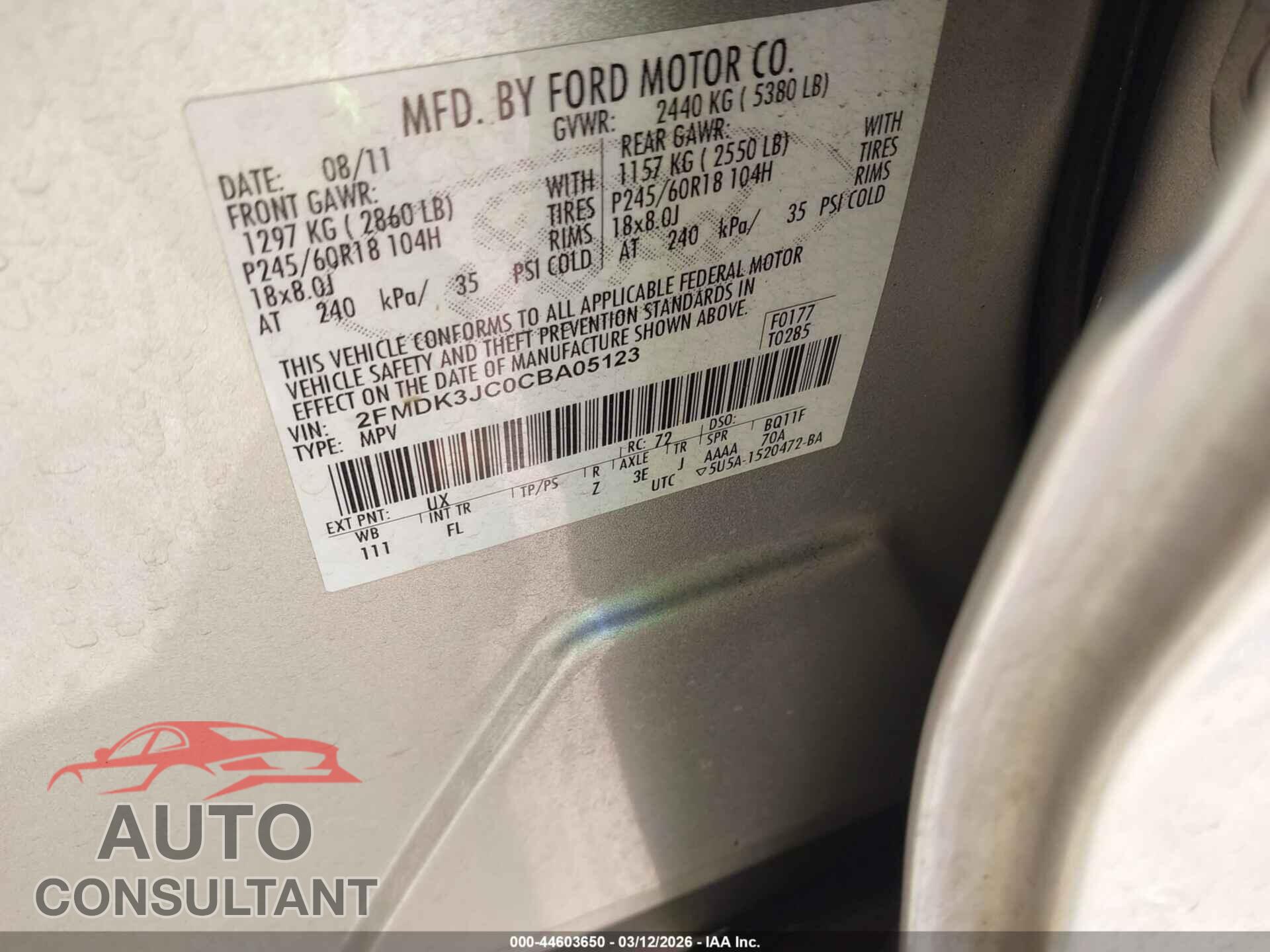 FORD EDGE 2012 - 2FMDK3JC0CBA05123
