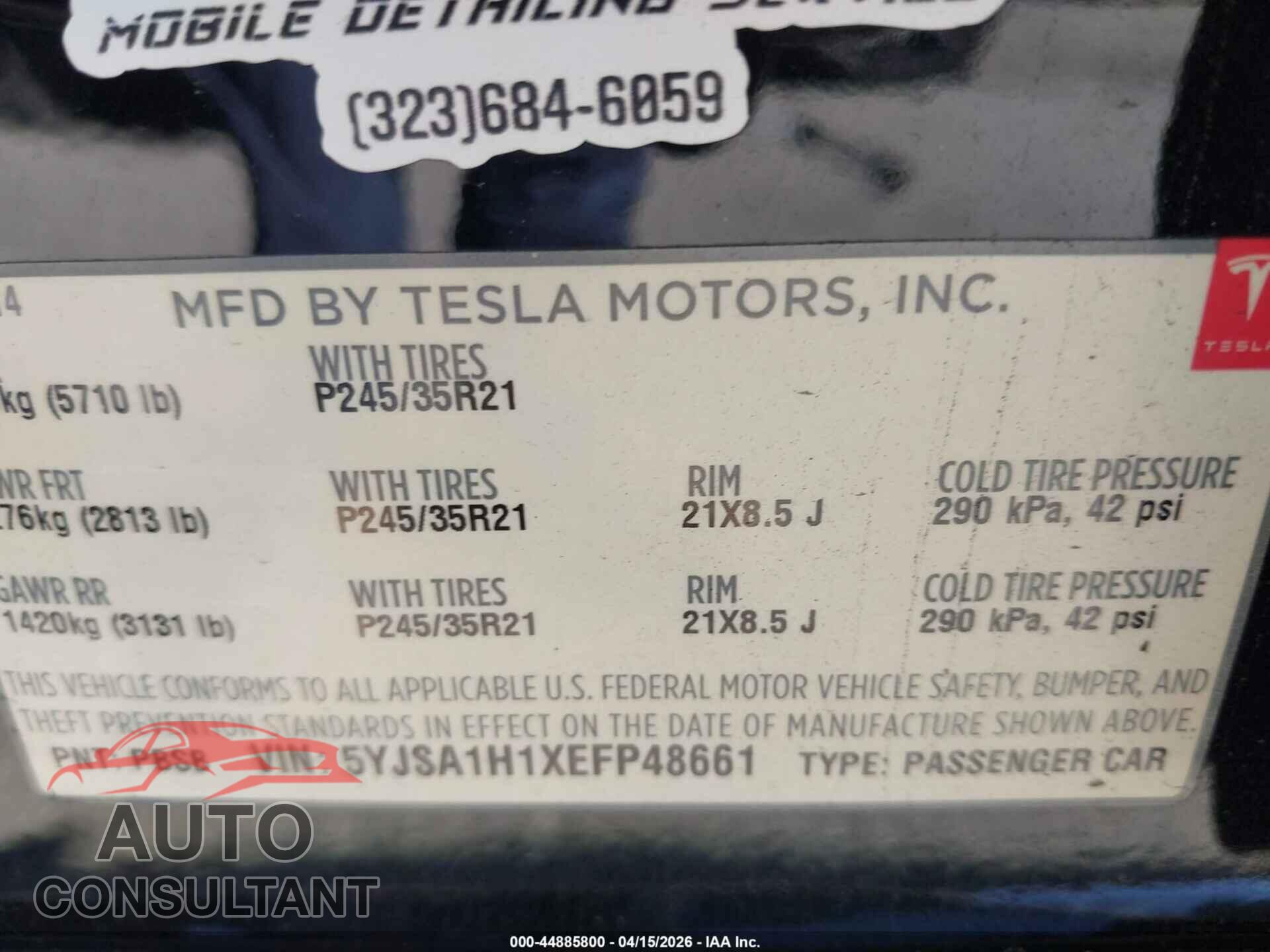 TESLA MODEL S 2014 - 5YJSA1H1XEFP48661