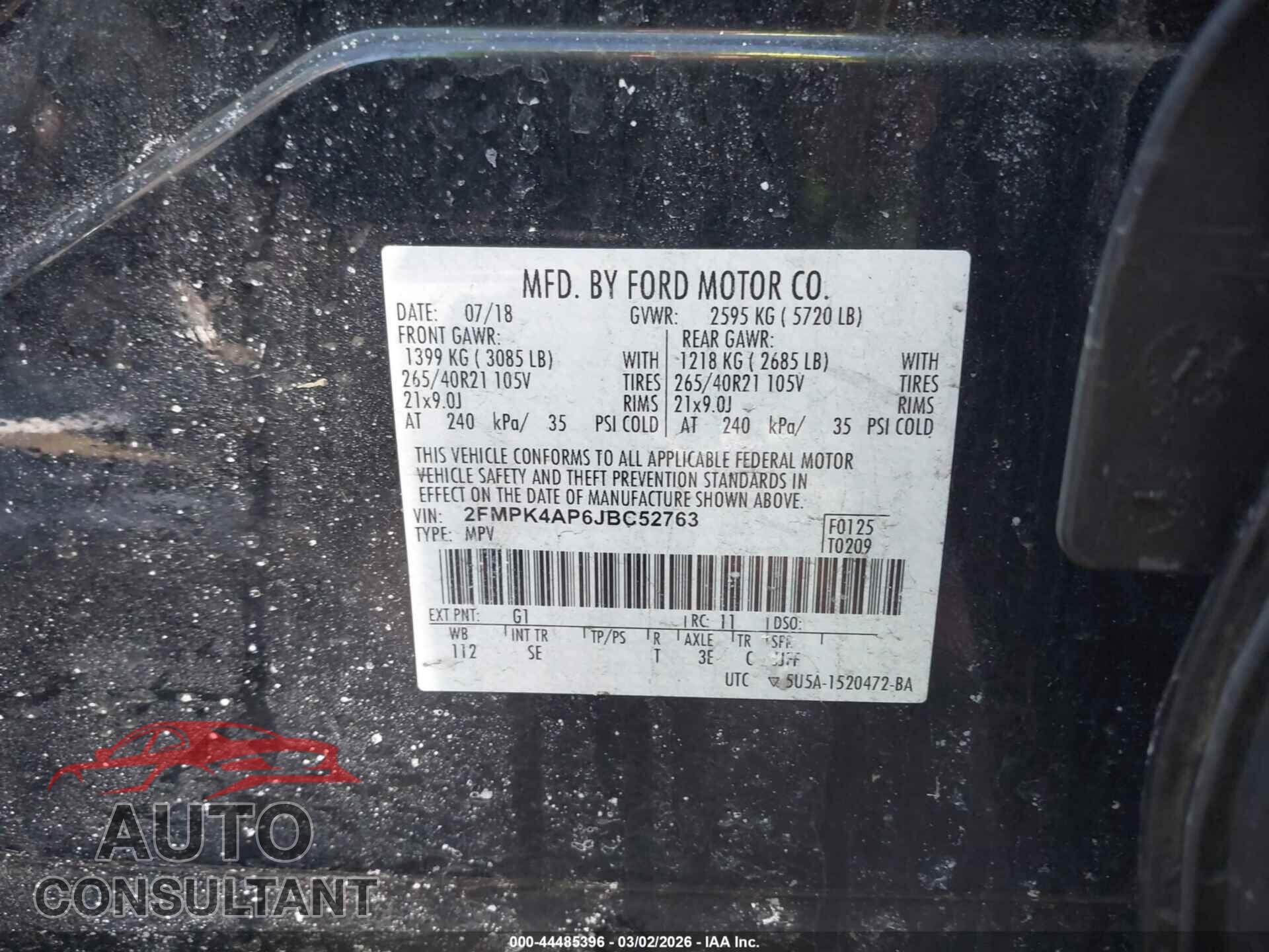 FORD EDGE 2018 - 2FMPK4AP6JBC52763