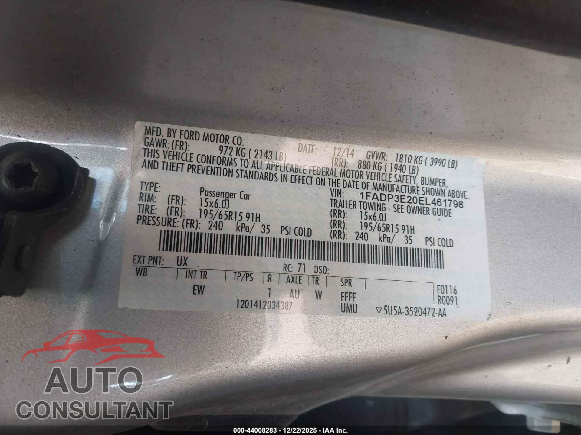 FORD FOCUS 2014 - 1FADP3E20EL461798