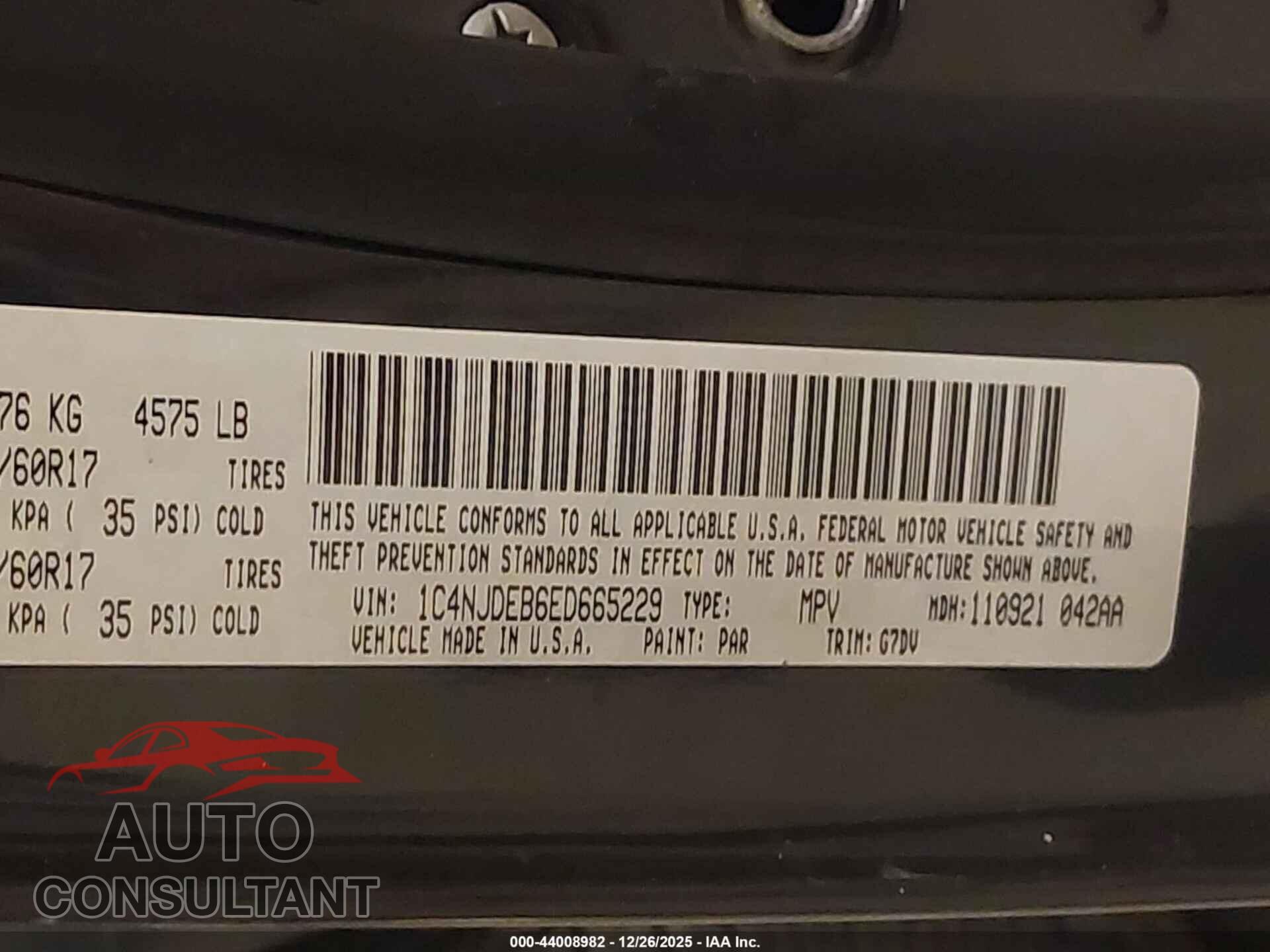 JEEP COMPASS 2014 - 1C4NJDEB6ED665229
