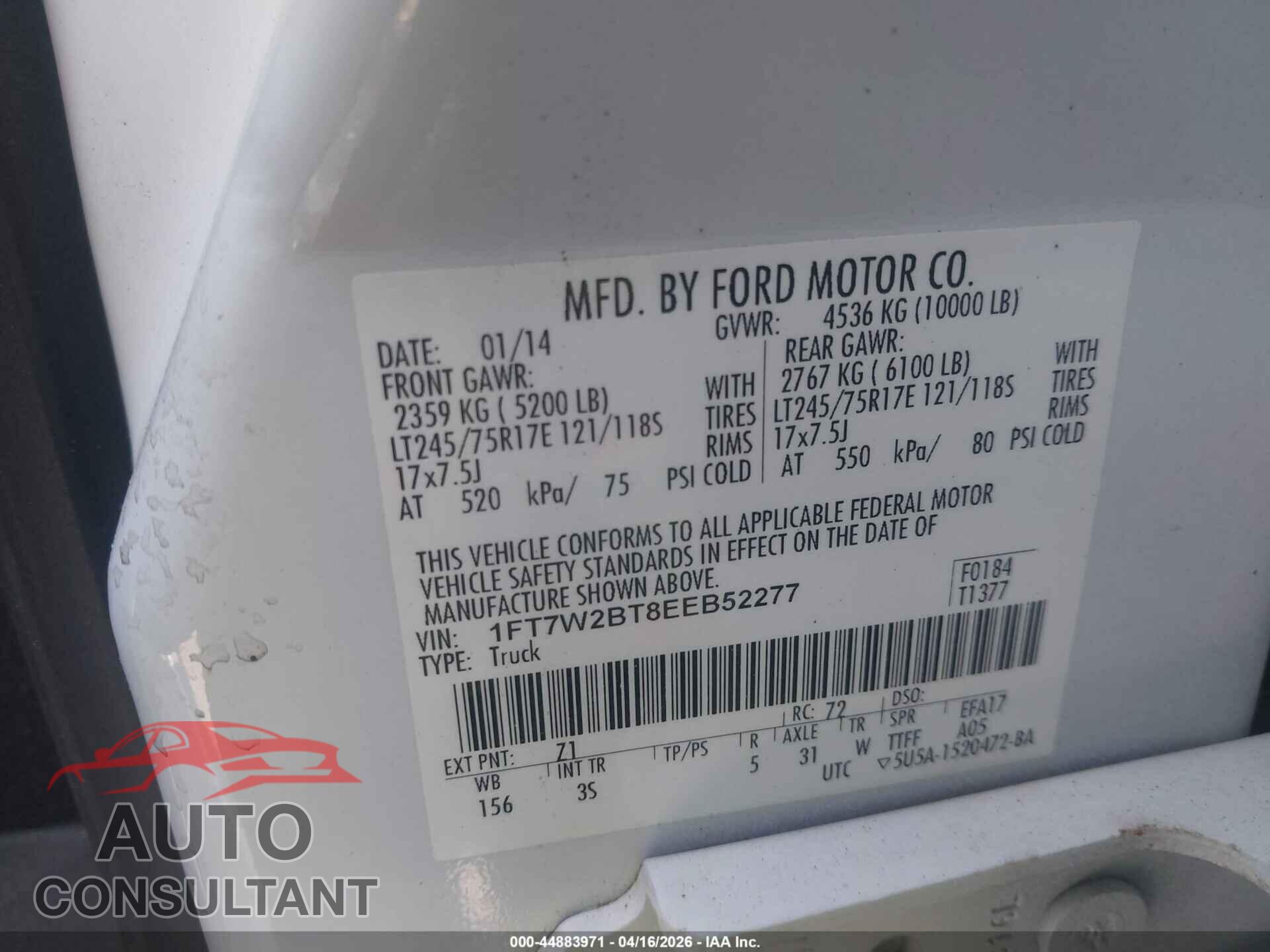 FORD F-250 2014 - 1FT7W2BT8EEB52277