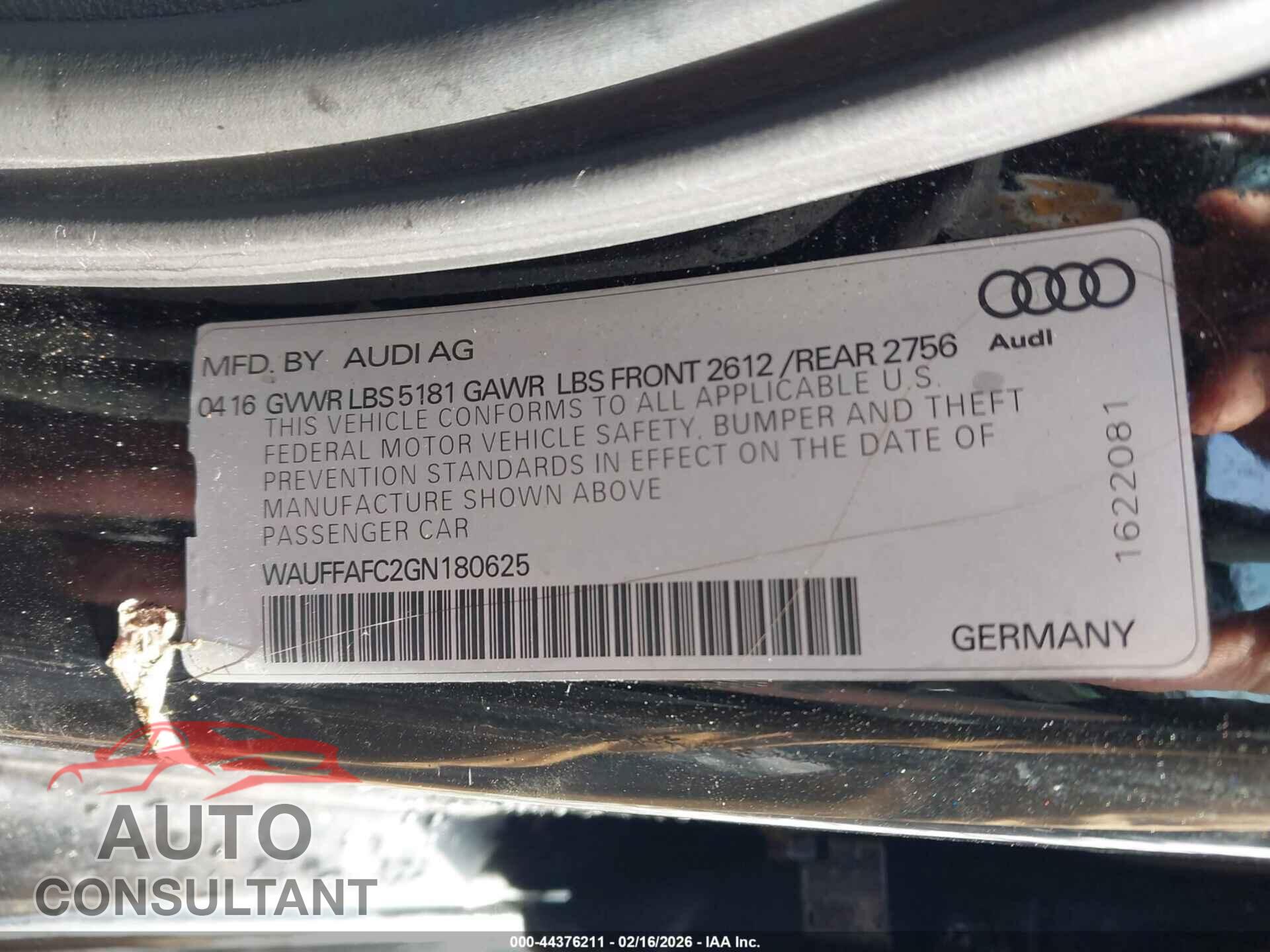 AUDI A6 2016 - WAUFFAFC2GN180625
