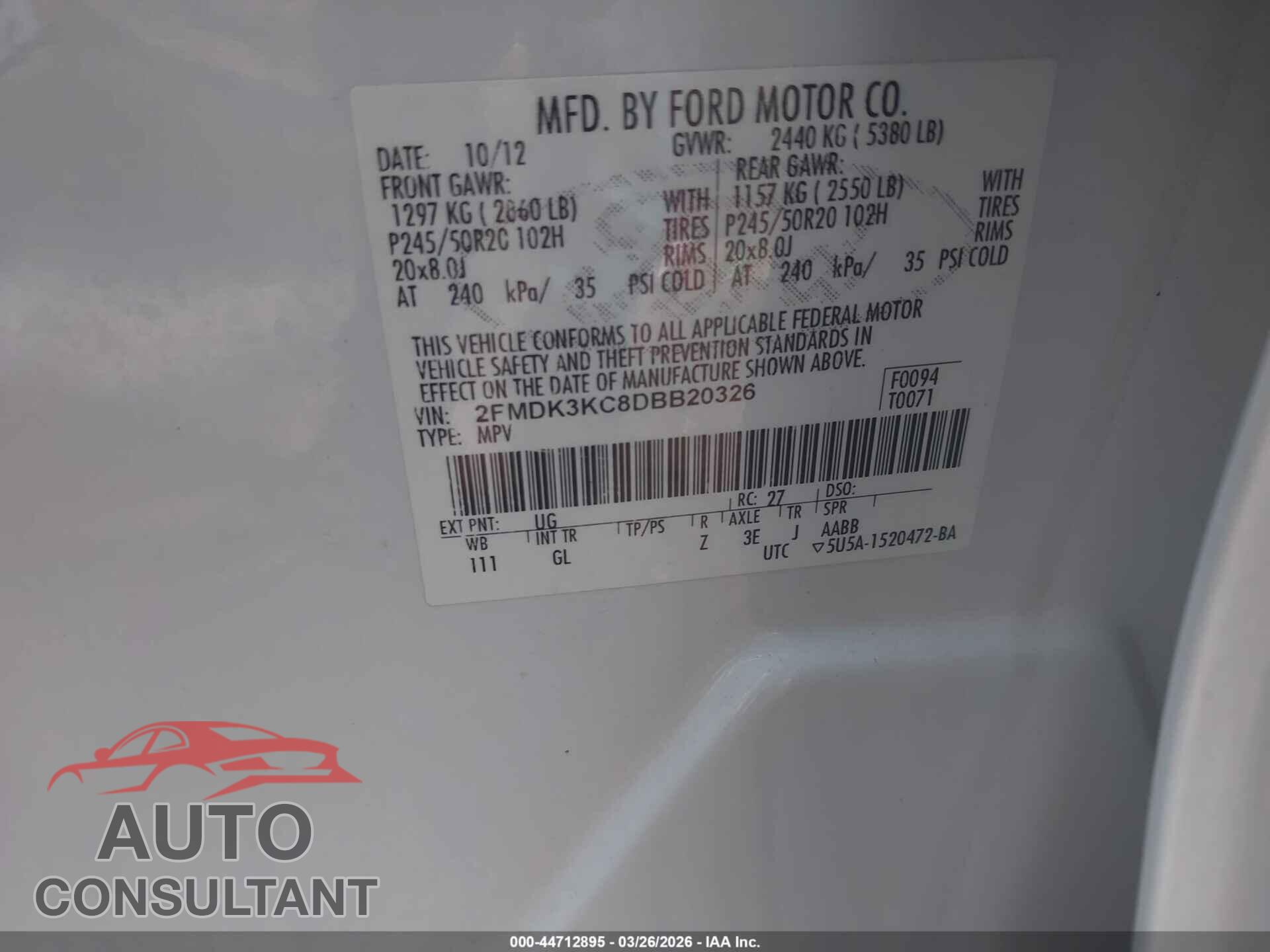 FORD EDGE 2013 - 2FMDK3KC8DBB20326