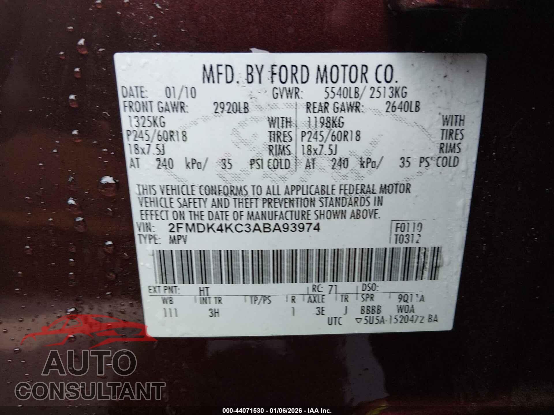 FORD EDGE 2010 - 2FMDK4KC3ABA93974