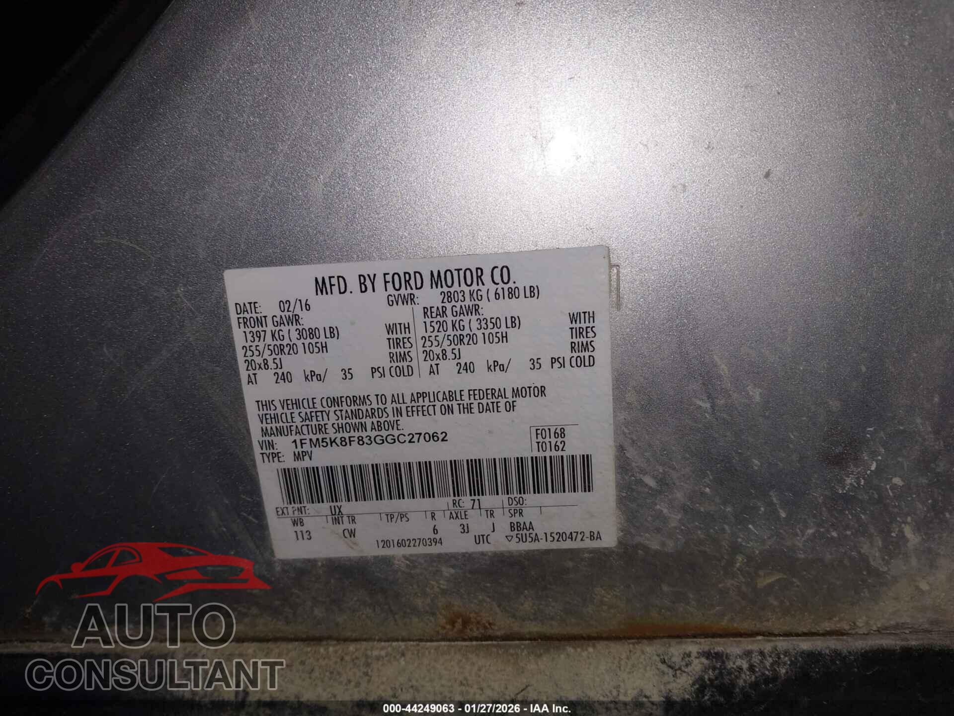 FORD EXPLORER 2016 - 1FM5K8F83GGC27062