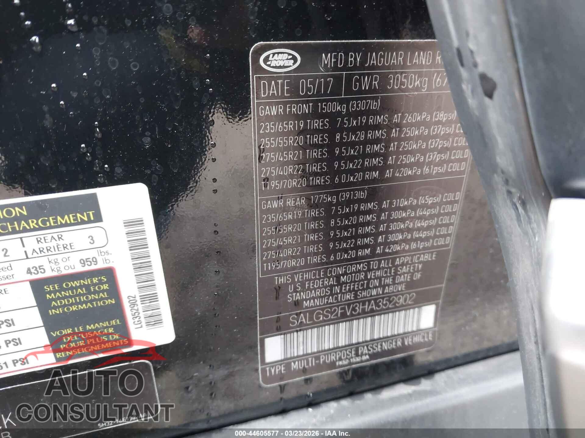 LAND ROVER RANGE ROVER 2017 - SALGS2FV3HA352902