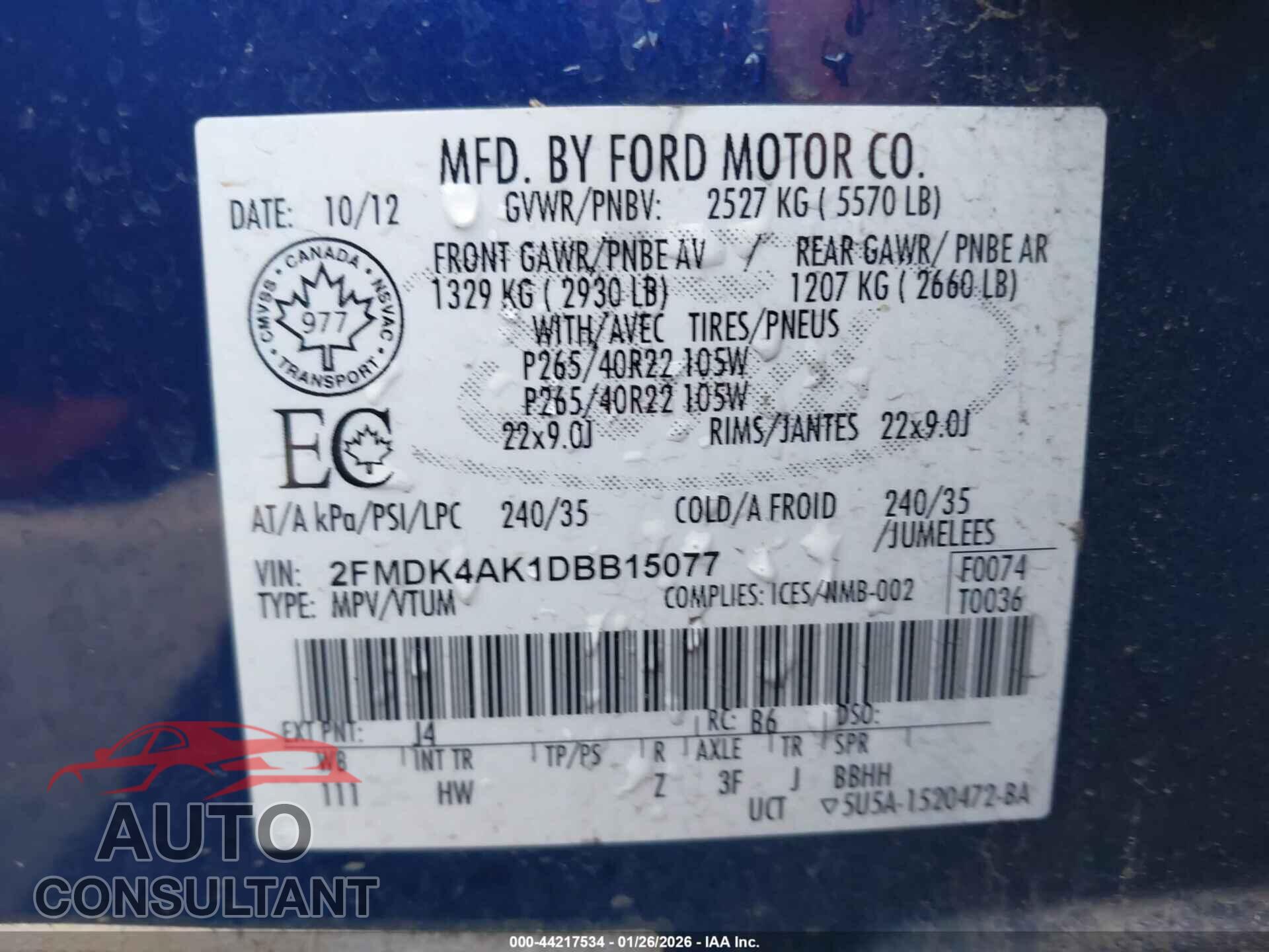 FORD EDGE 2013 - 2FMDK4AK1DBB15077