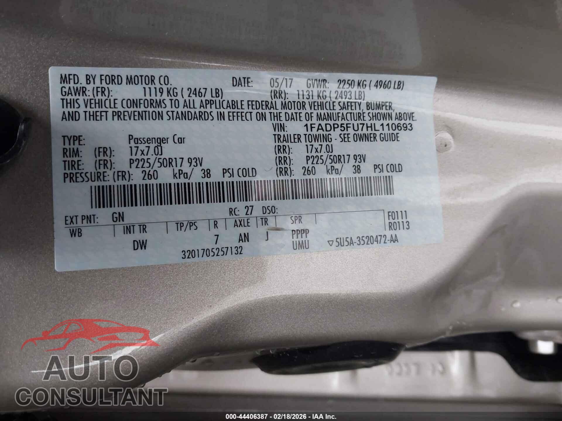FORD C-MAX ENERGI 2017 - 1FADP5FU7HL110693