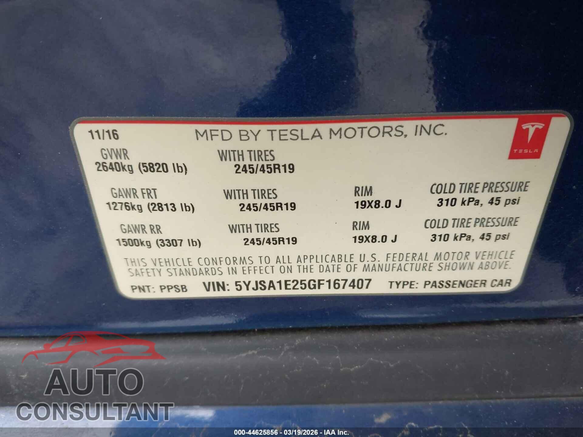 TESLA MODEL S 2016 - 5YJSA1E25GF167407