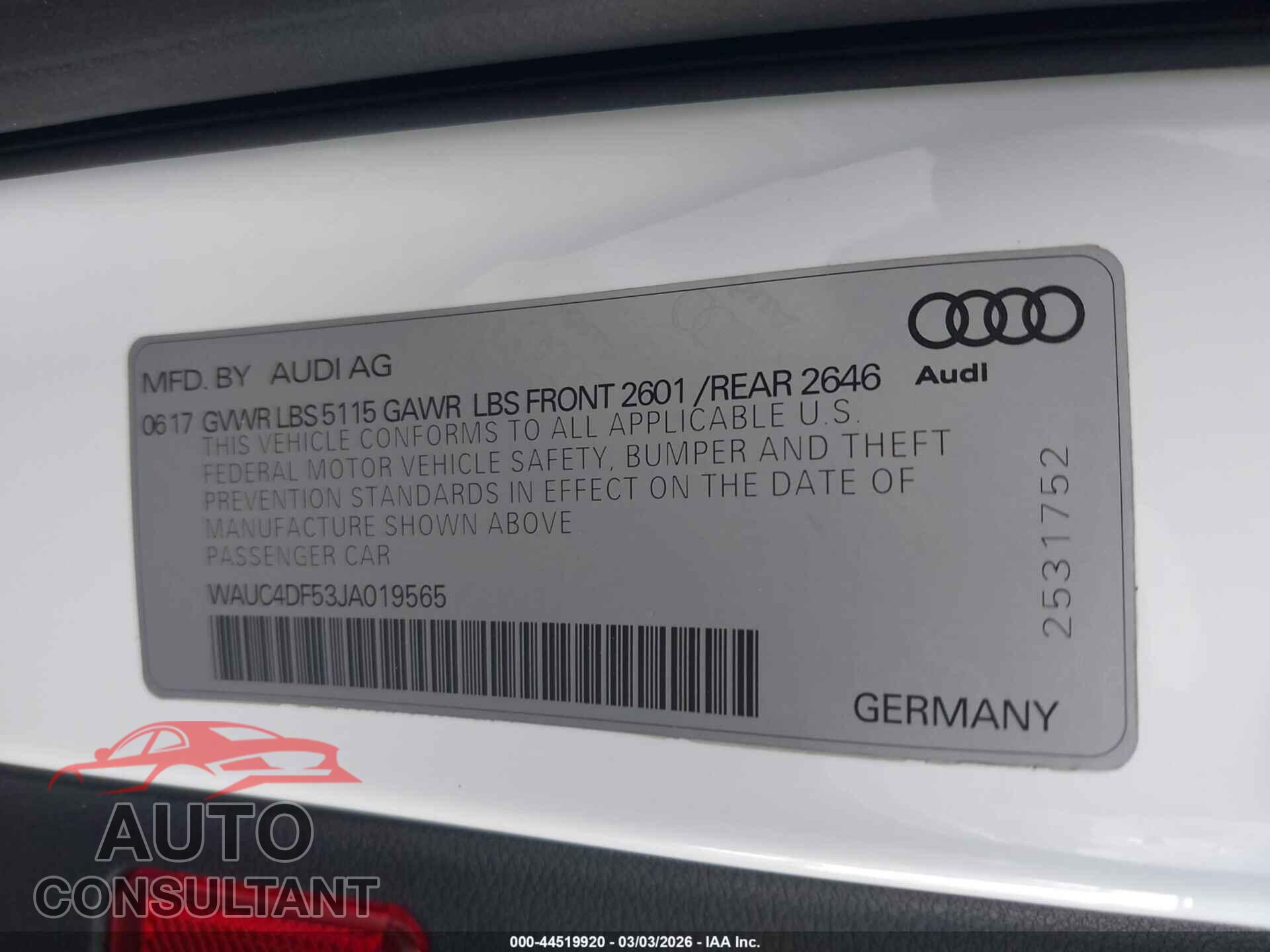 AUDI S5 2018 - WAUC4DF53JA019565