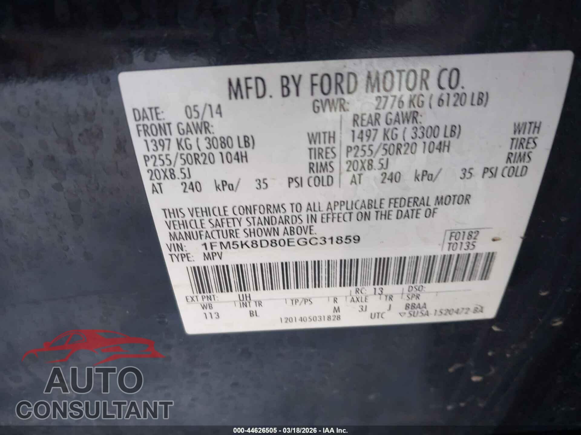 FORD EXPLORER 2014 - 1FM5K8D80EGC31859