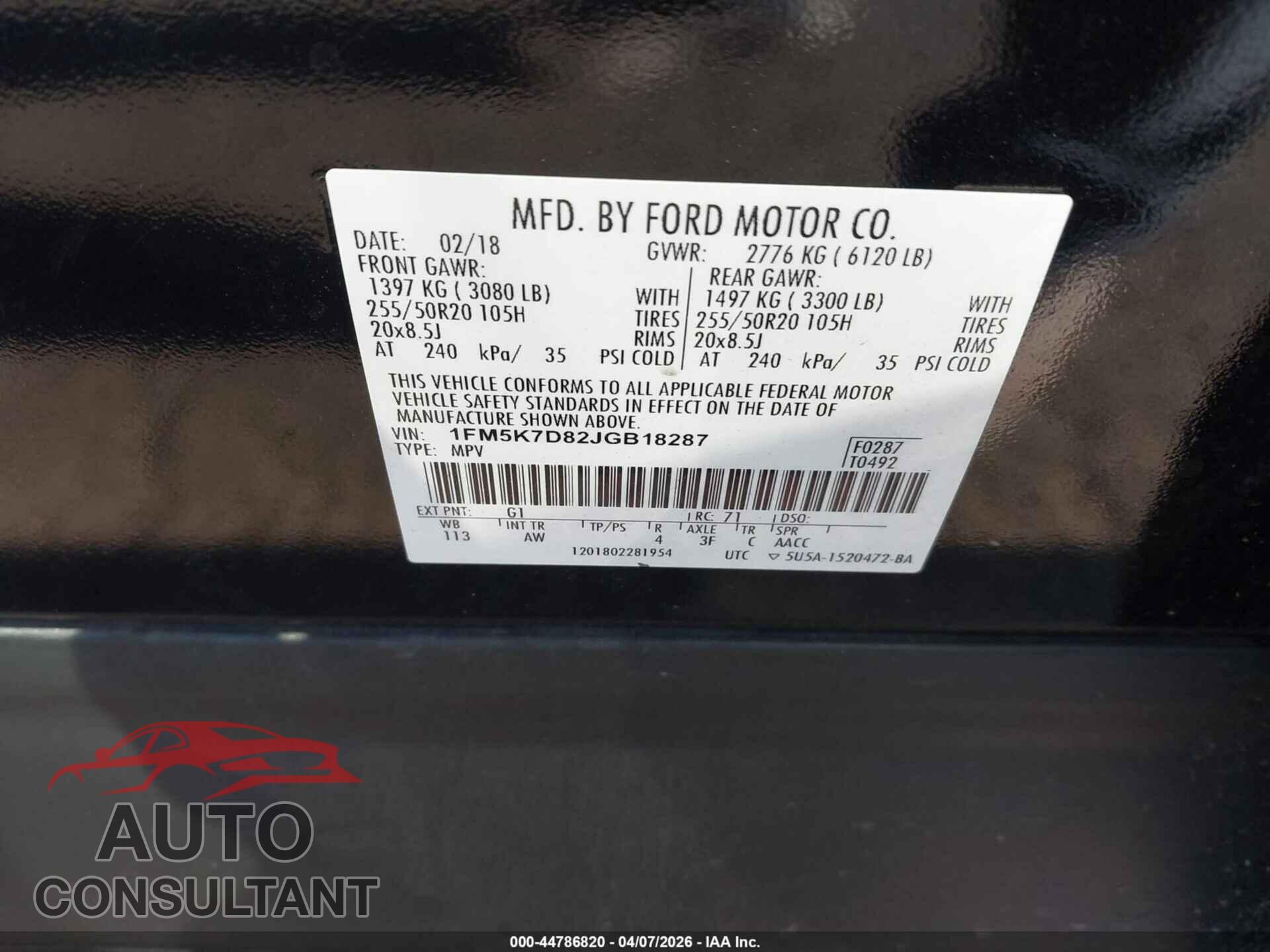 FORD EXPLORER 2018 - 1FM5K7D82JGB18287