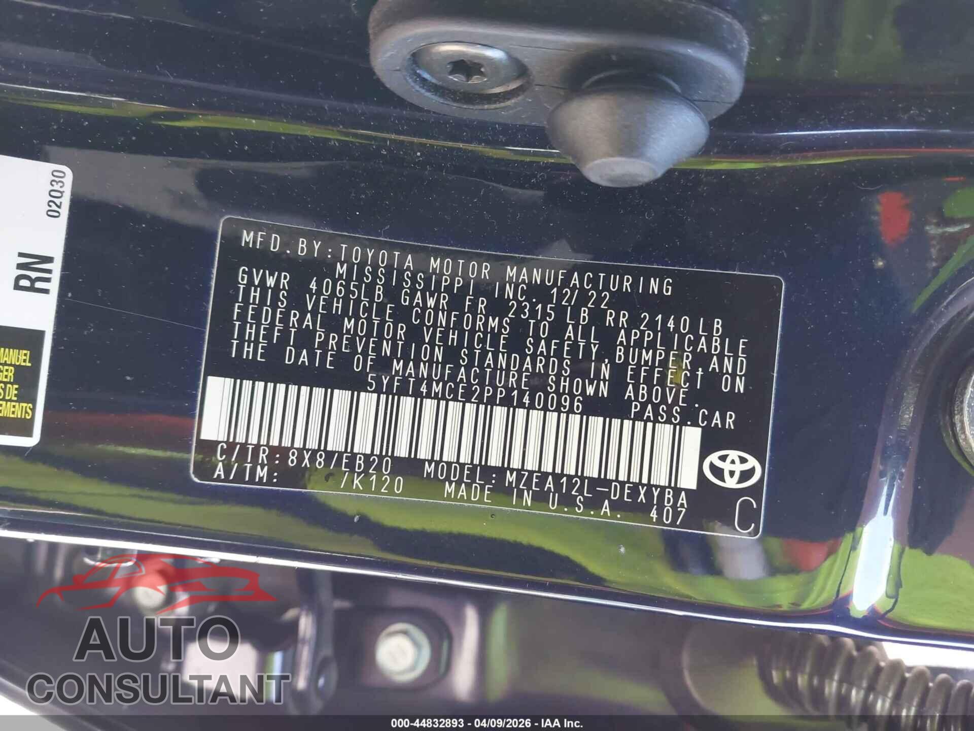 TOYOTA COROLLA 2023 - 5YFT4MCE2PP140096