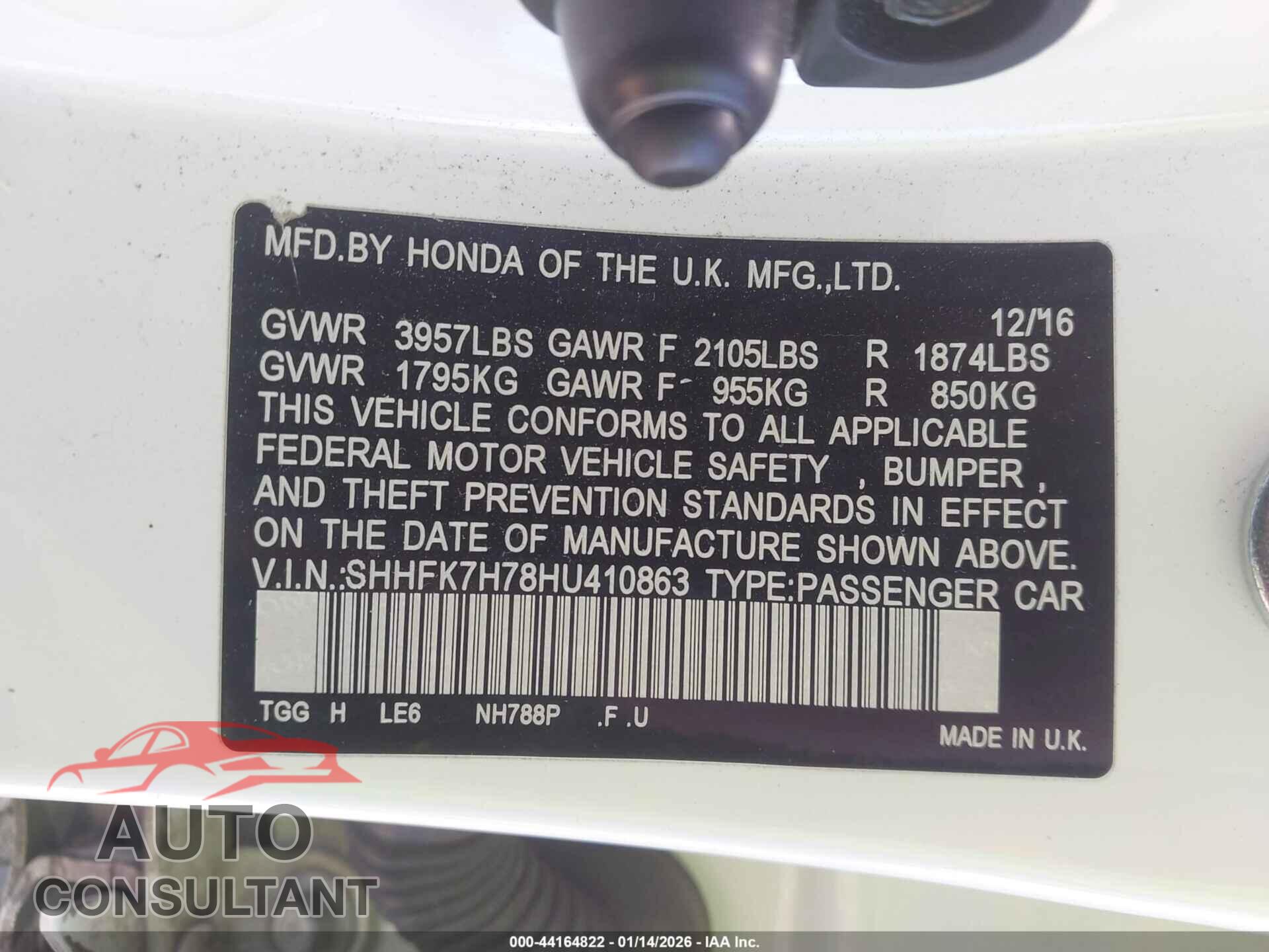 HONDA CIVIC 2017 - SHHFK7H78HU410863