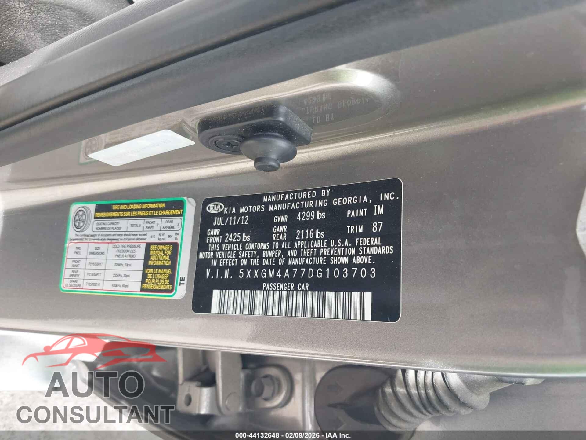 KIA OPTIMA 2013 - 5XXGM4A77DG103703