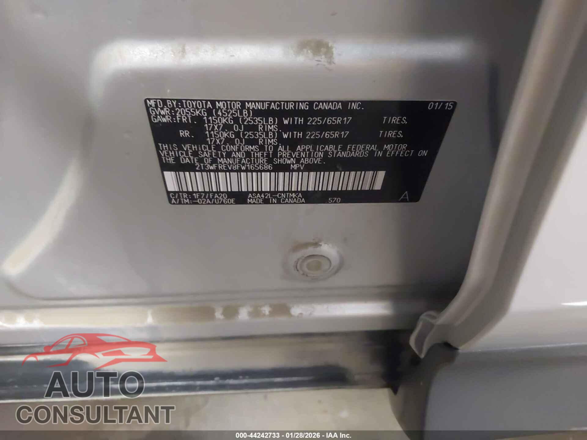 TOYOTA RAV4 2015 - 2T3WFREV8FW165686