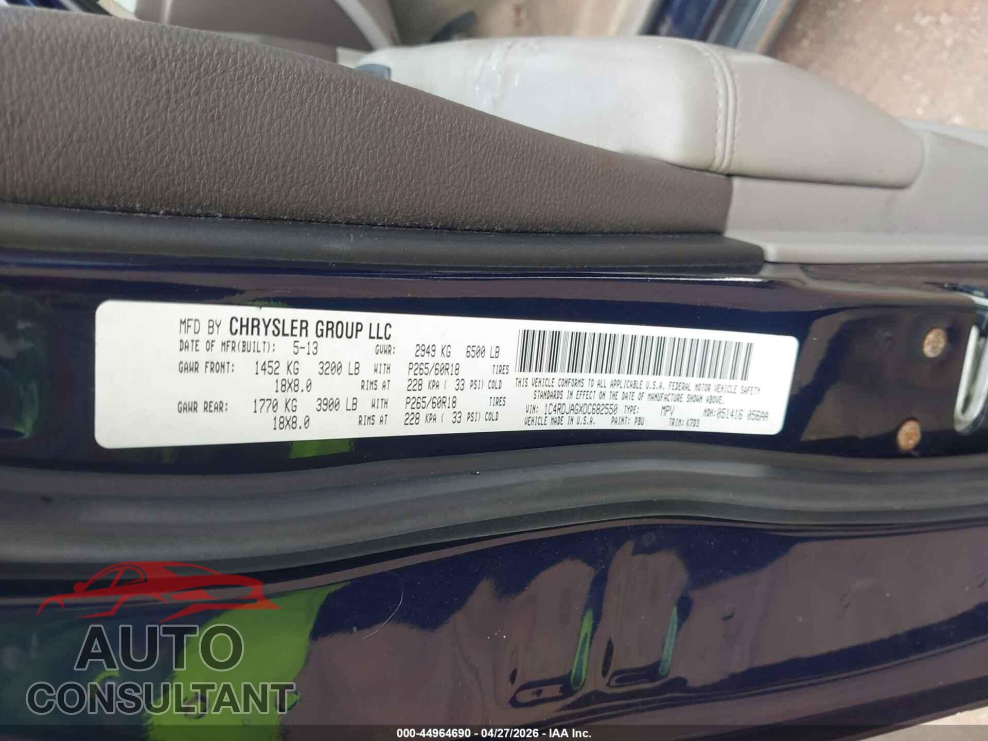 DODGE DURANGO 2013 - 1C4RDJAGXDC682550