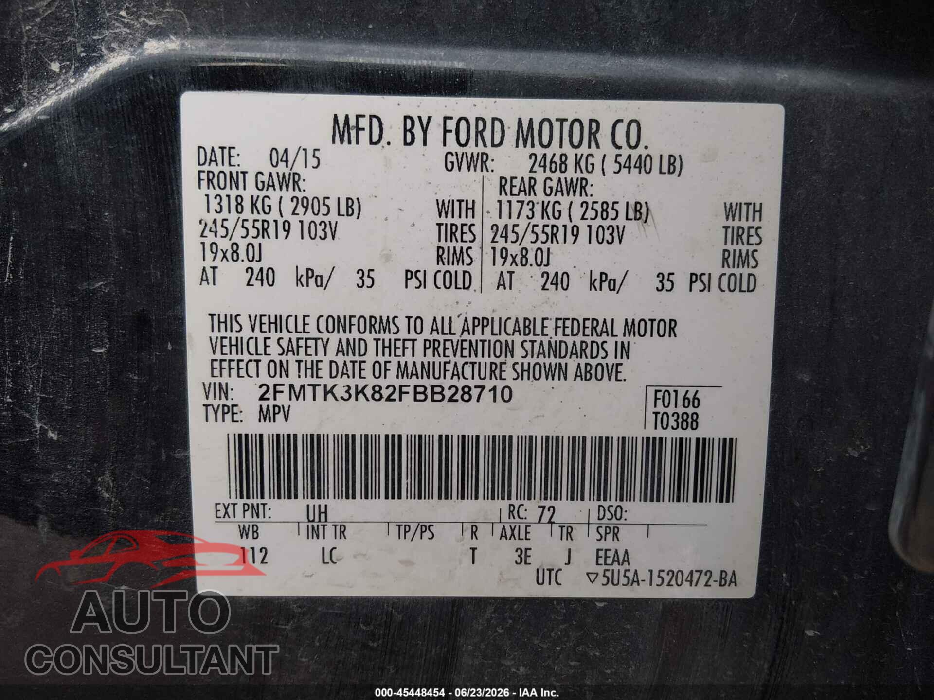 FORD EDGE 2015 - 2FMTK3K82FBB28710