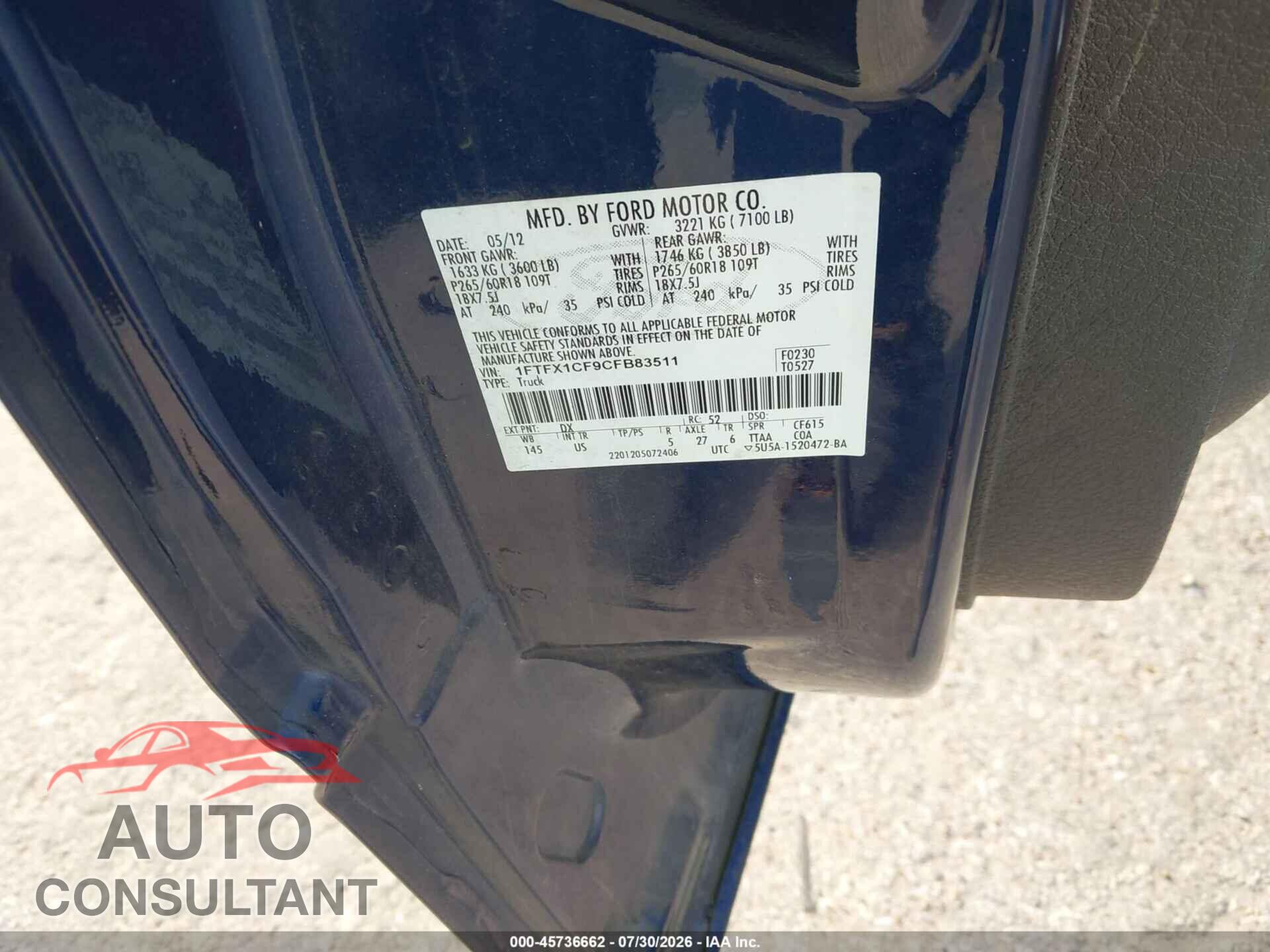 FORD F-150 2012 - 1FTFX1CF9CFB83511