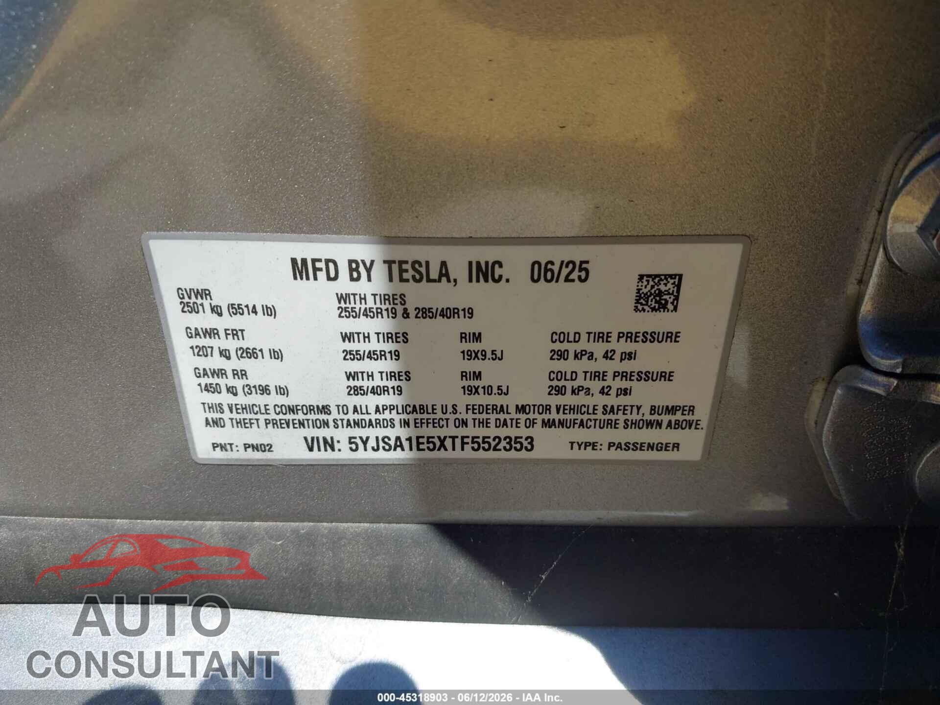 TESLA MODEL S 2026 - 5YJSA1E5XTF552353
