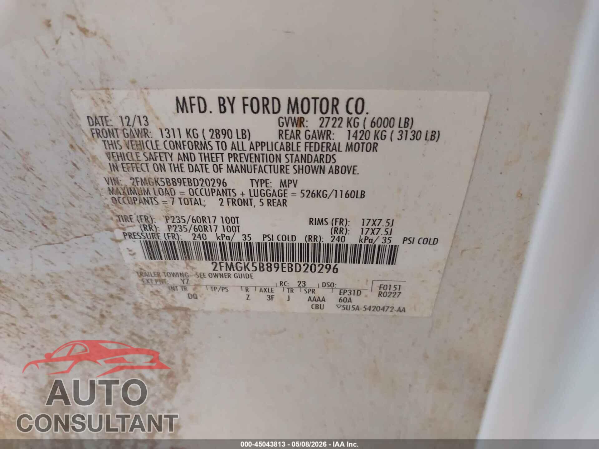 FORD FLEX 2014 - 2FMGK5B89EBD20296