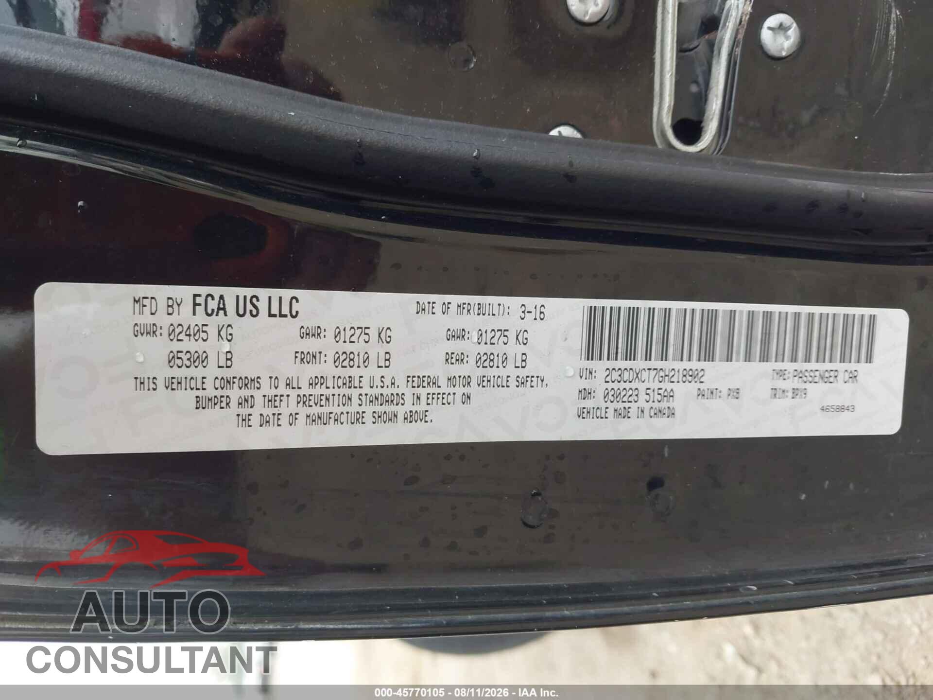 DODGE CHARGER 2016 - 2C3CDXCT7GH218902