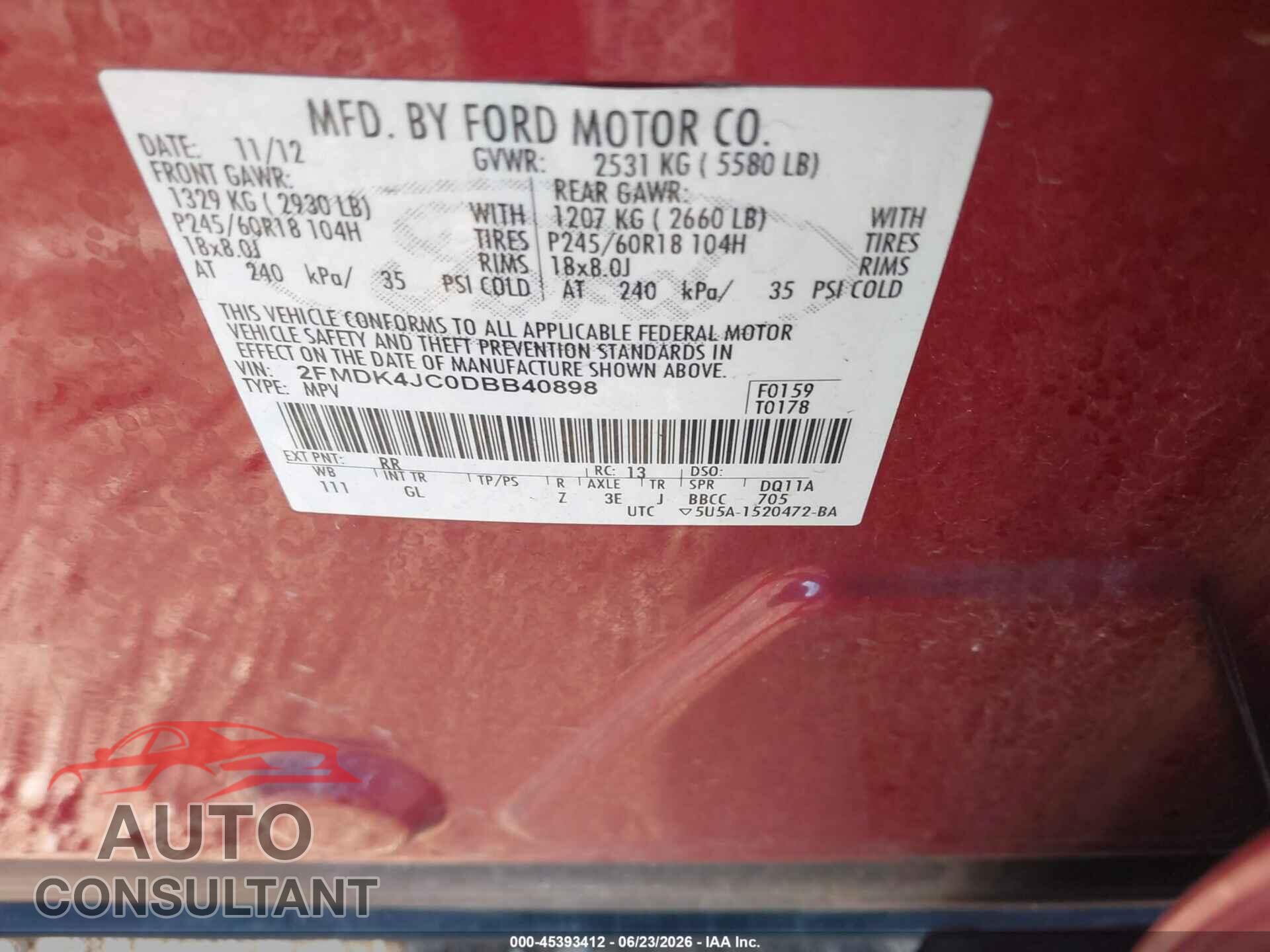 FORD EDGE 2013 - 2FMDK4JC0DBB40898
