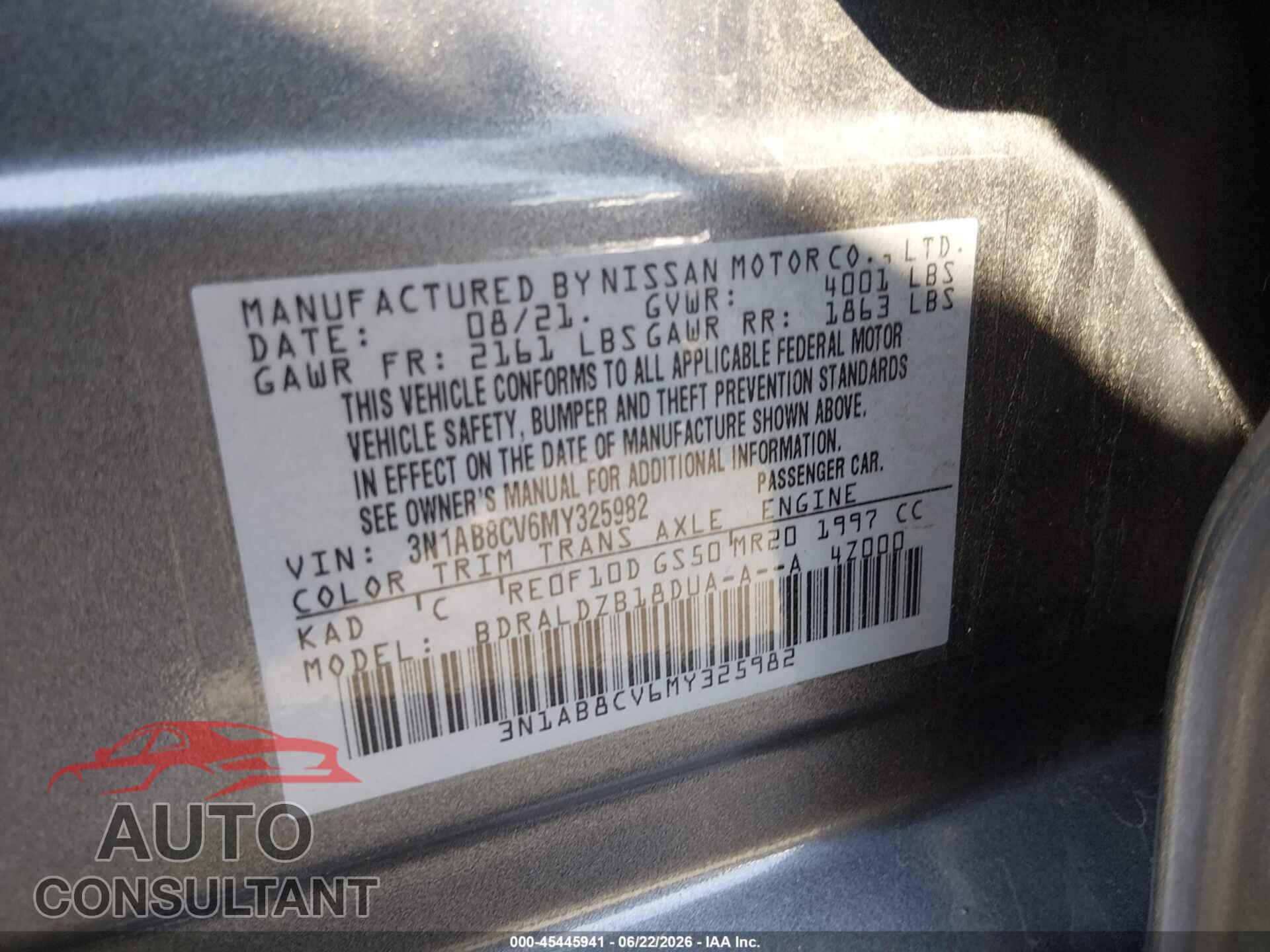 NISSAN SENTRA 2021 - 3N1AB8CV6MY325982