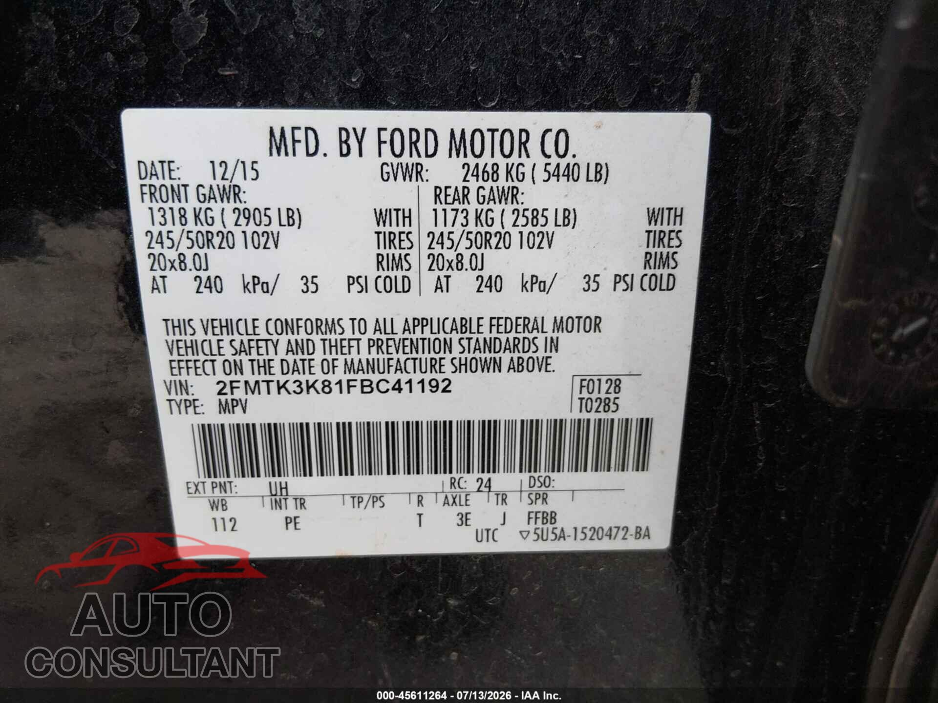 FORD EDGE 2015 - 2FMTK3K81FBC41192