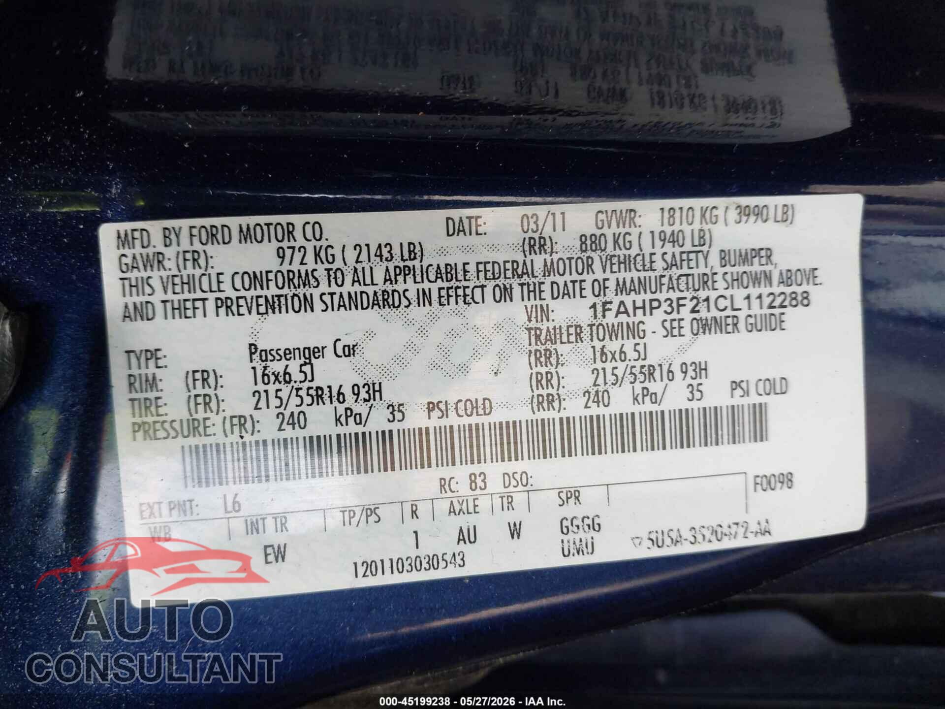 FORD FOCUS 2012 - 1FAHP3F21CL112288