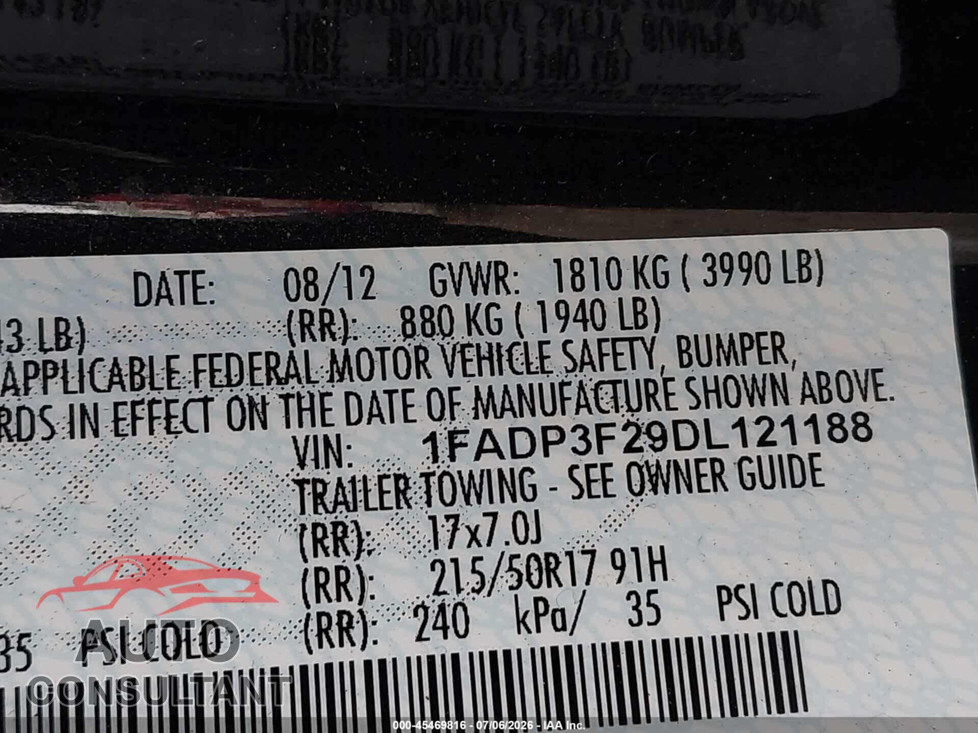 FORD FOCUS 2013 - 1FADP3F29DL121188