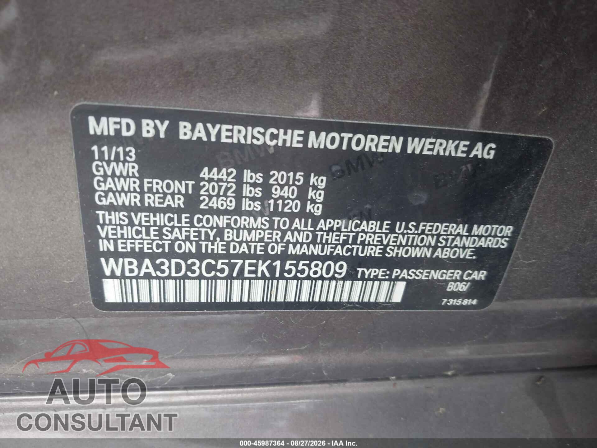 BMW 328D 2014 - WBA3D3C57EK155809