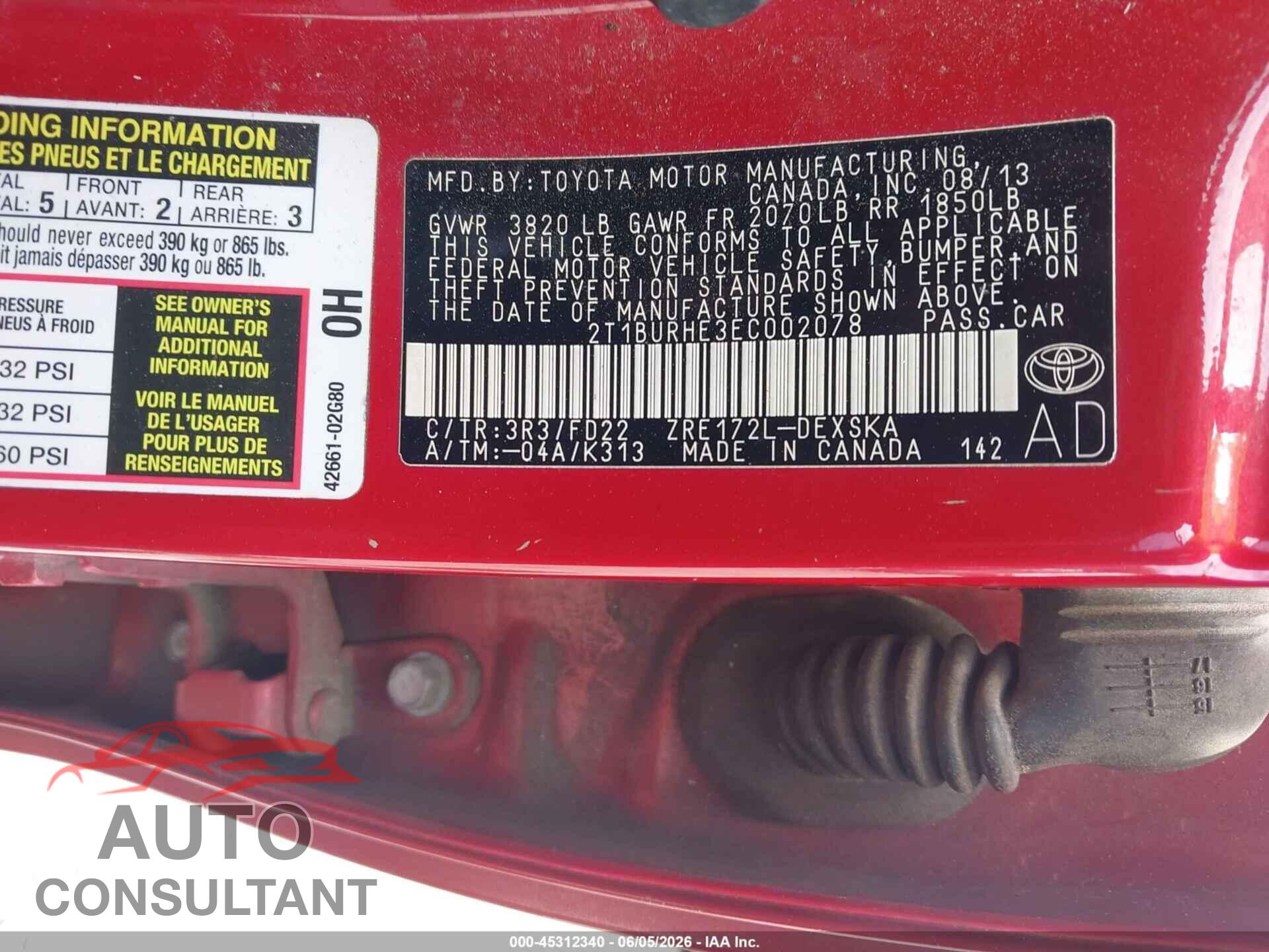 TOYOTA COROLLA 2014 - 2T1BURHE3EC002078