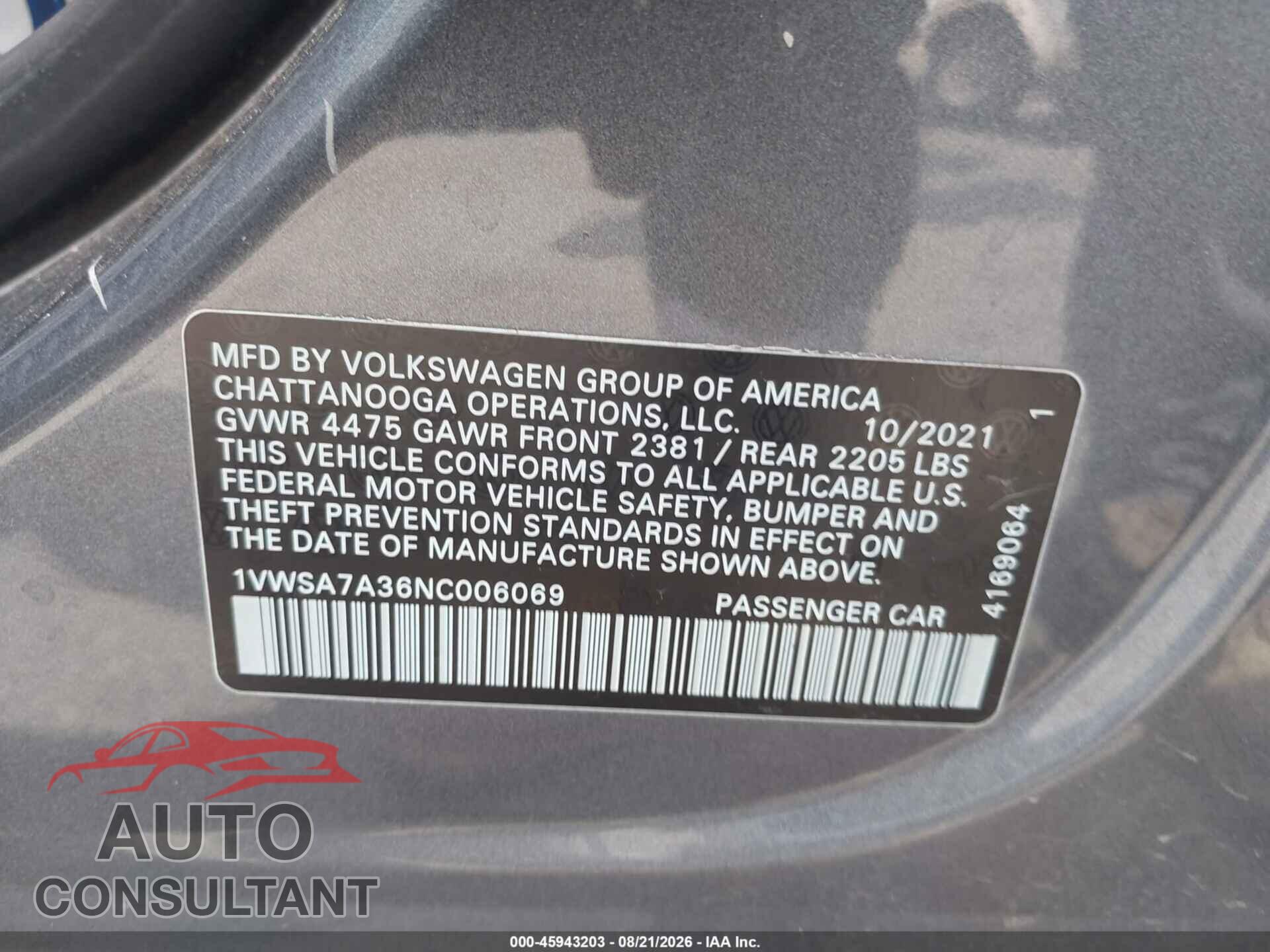 VOLKSWAGEN PASSAT 2022 - 1VWSA7A36NC006069