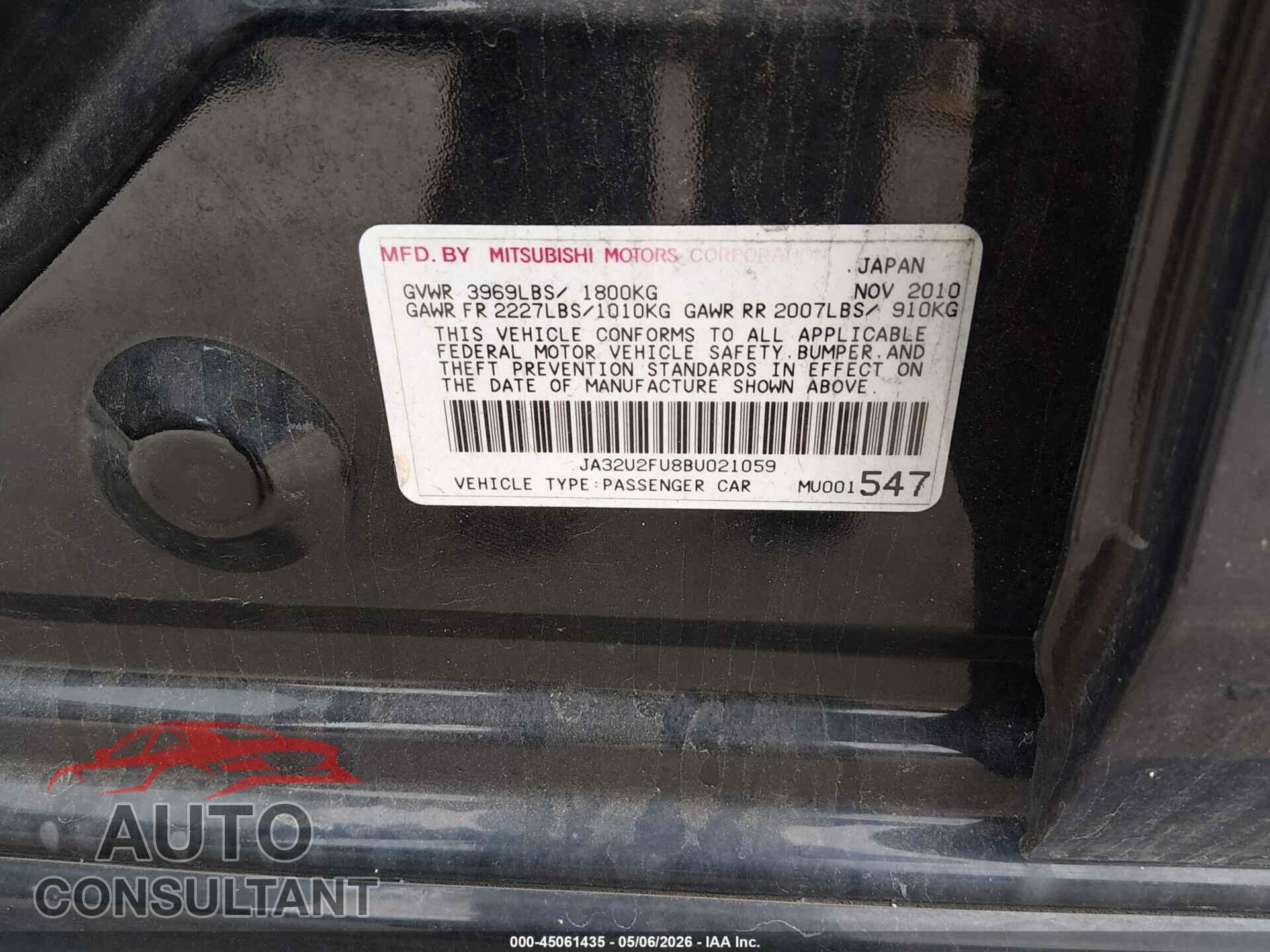 MITSUBISHI LANCER 2011 - JA32U2FU8BU021059