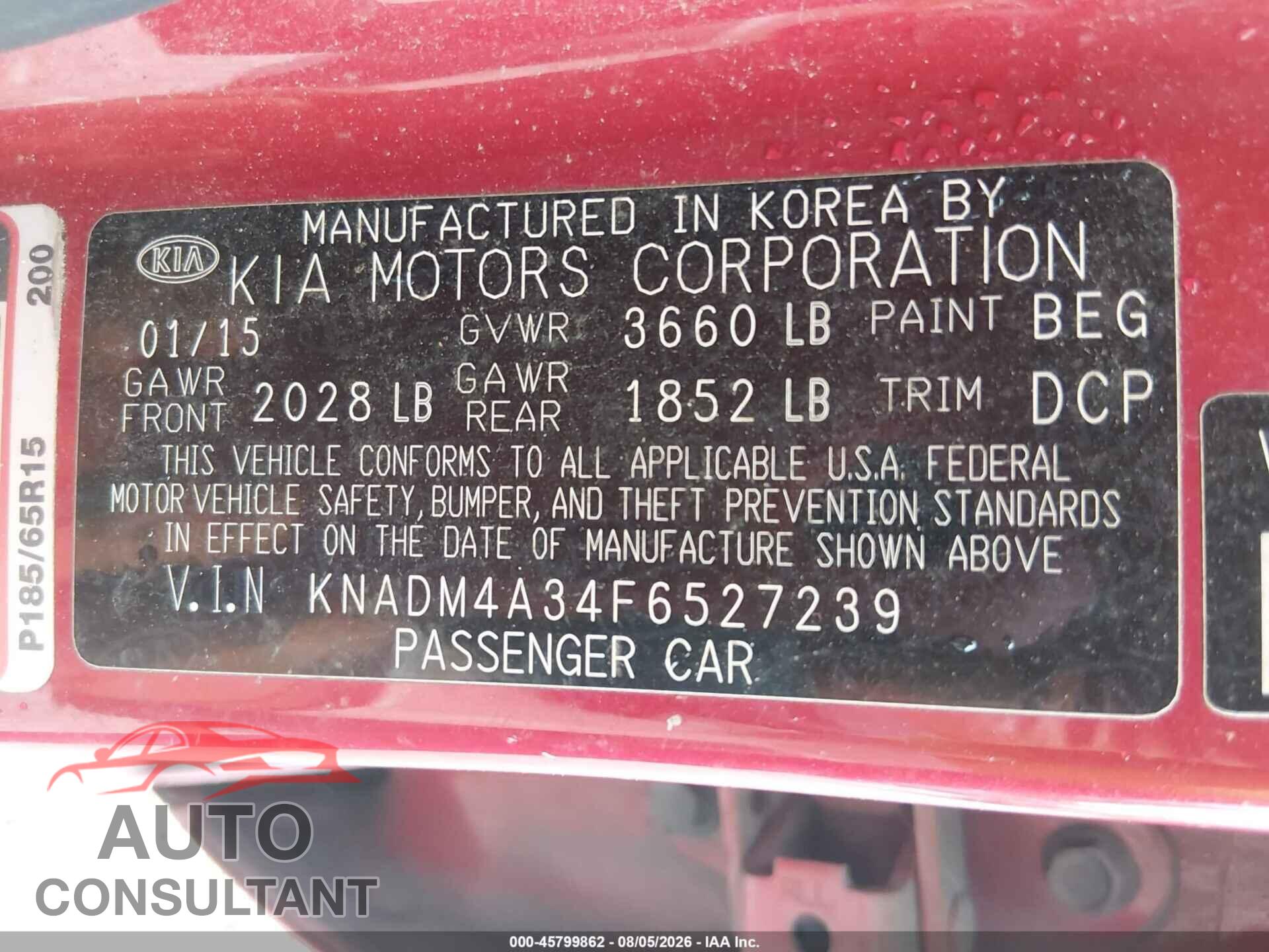 KIA RIO 2015 - KNADM4A34F6527239
