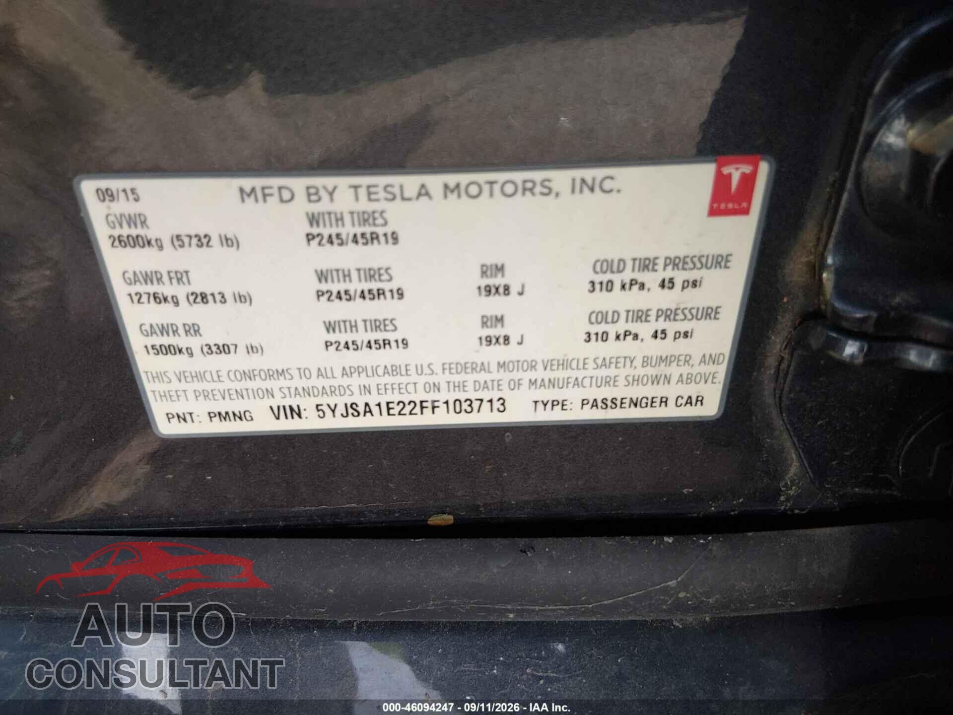 TESLA MODEL S 2015 - 5YJSA1E22FF103713