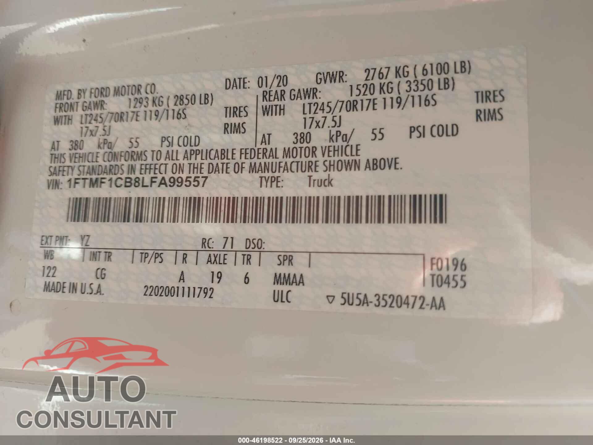 FORD F-150 2020 - 1FTMF1CB8LFA99557