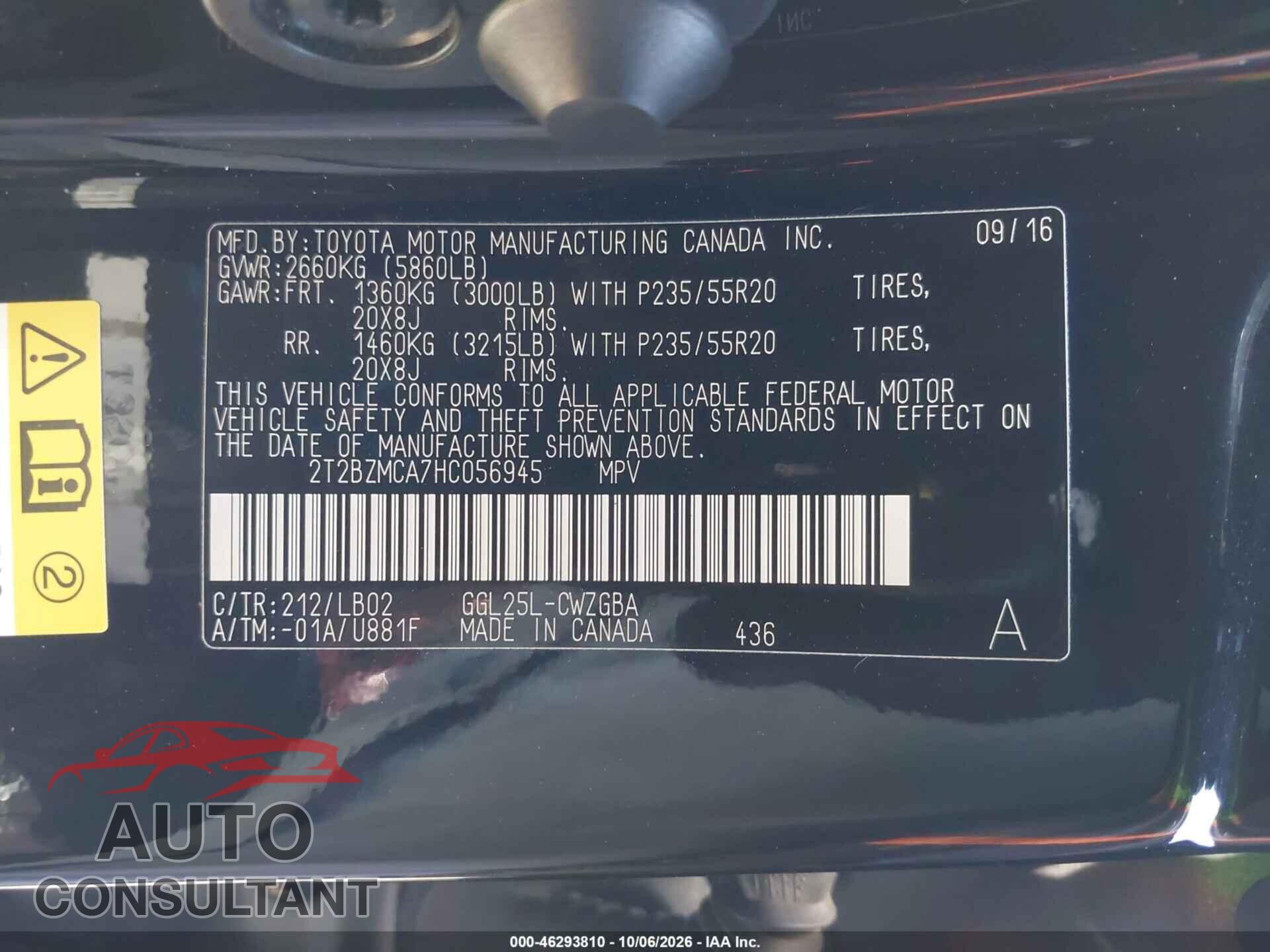 LEXUS RX 350 2017 - 2T2BZMCA7HC056945