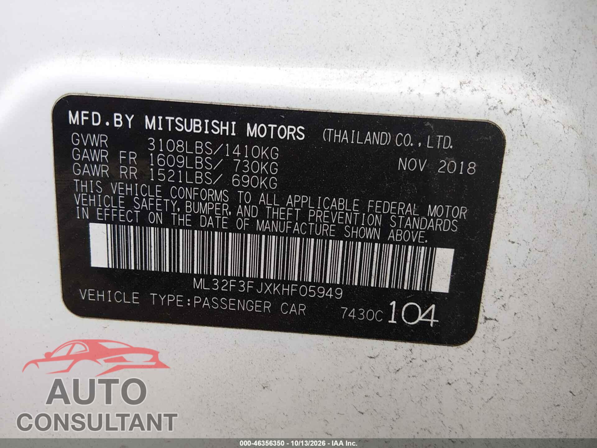 MITSUBISHI MIRAGE G4 2019 - ML32F3FJXKHF05949