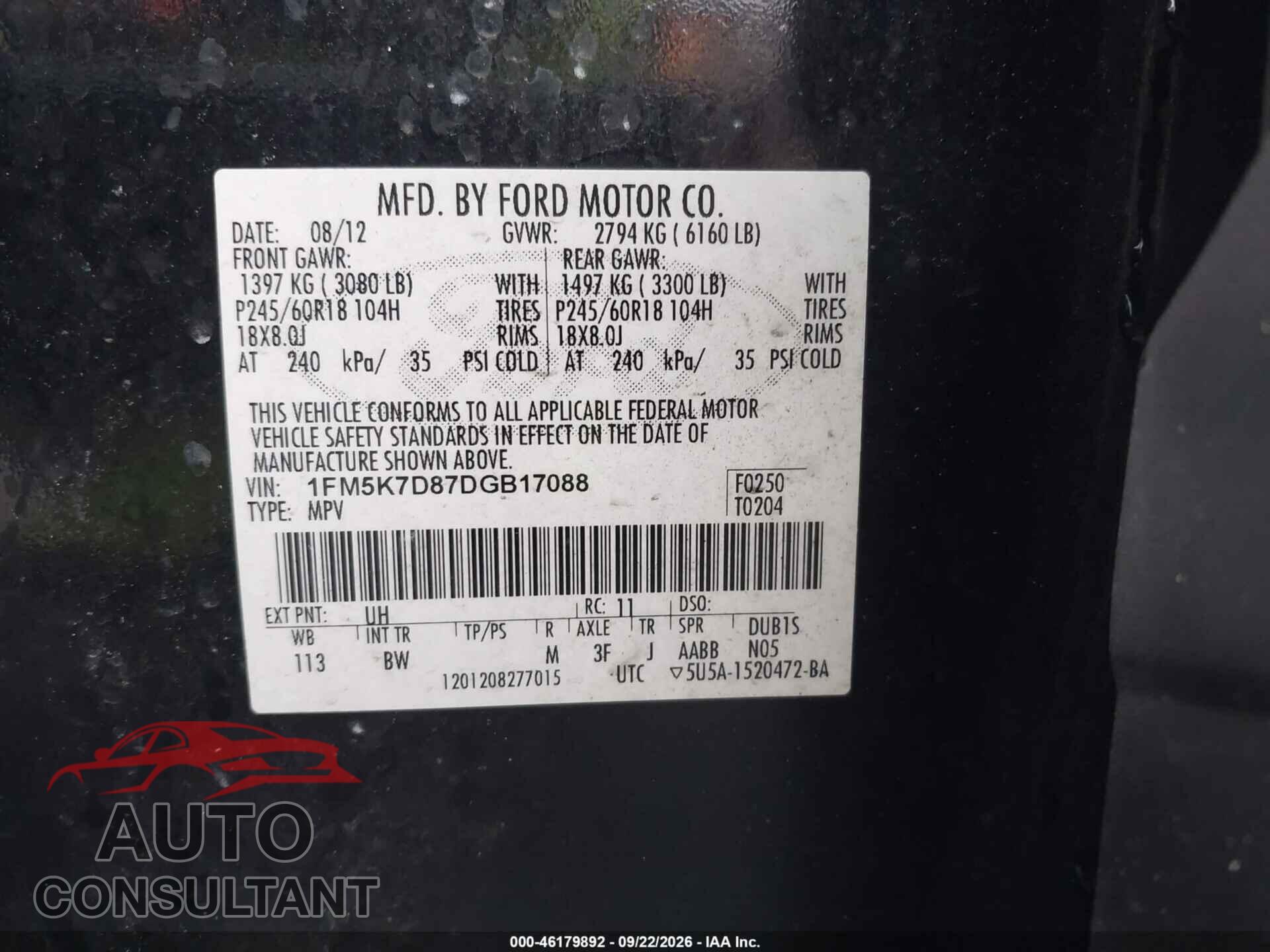 FORD EXPLORER 2013 - 1FM5K7D87DGB17088
