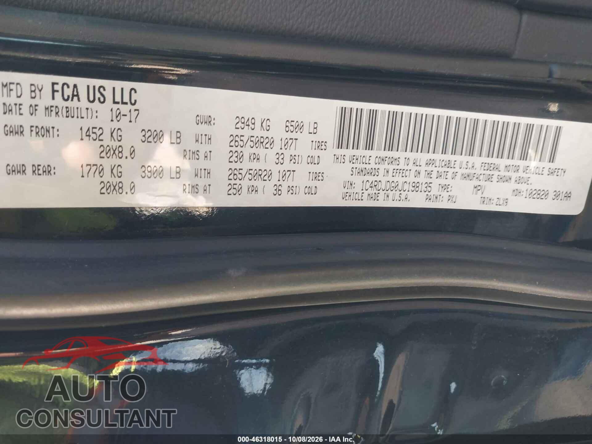 DODGE DURANGO 2018 - 1C4RDJDG0JC198135